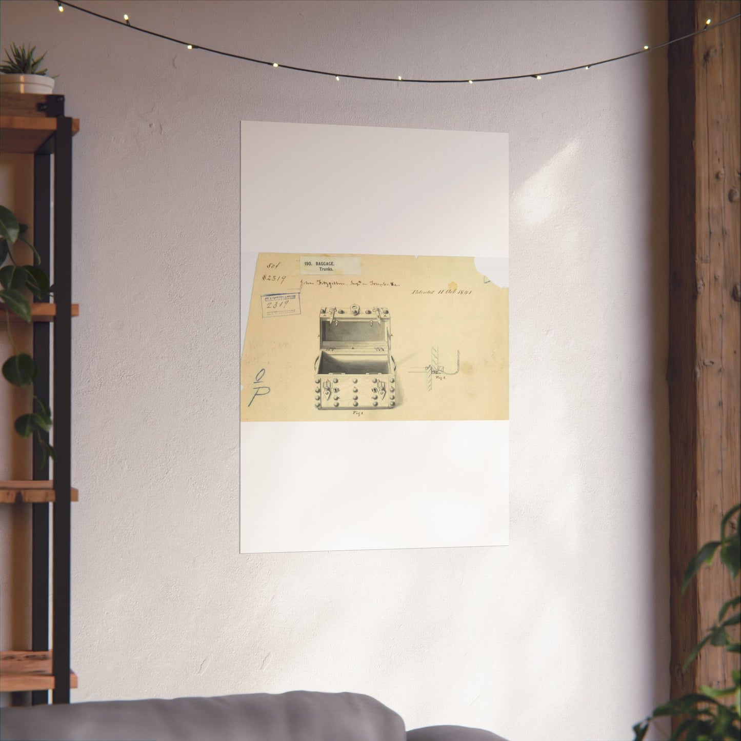 Patent drawing - Drawing of a Traveling Trunk Public domain  image High Quality Matte Wall Art Poster for Home, Office, Classroom