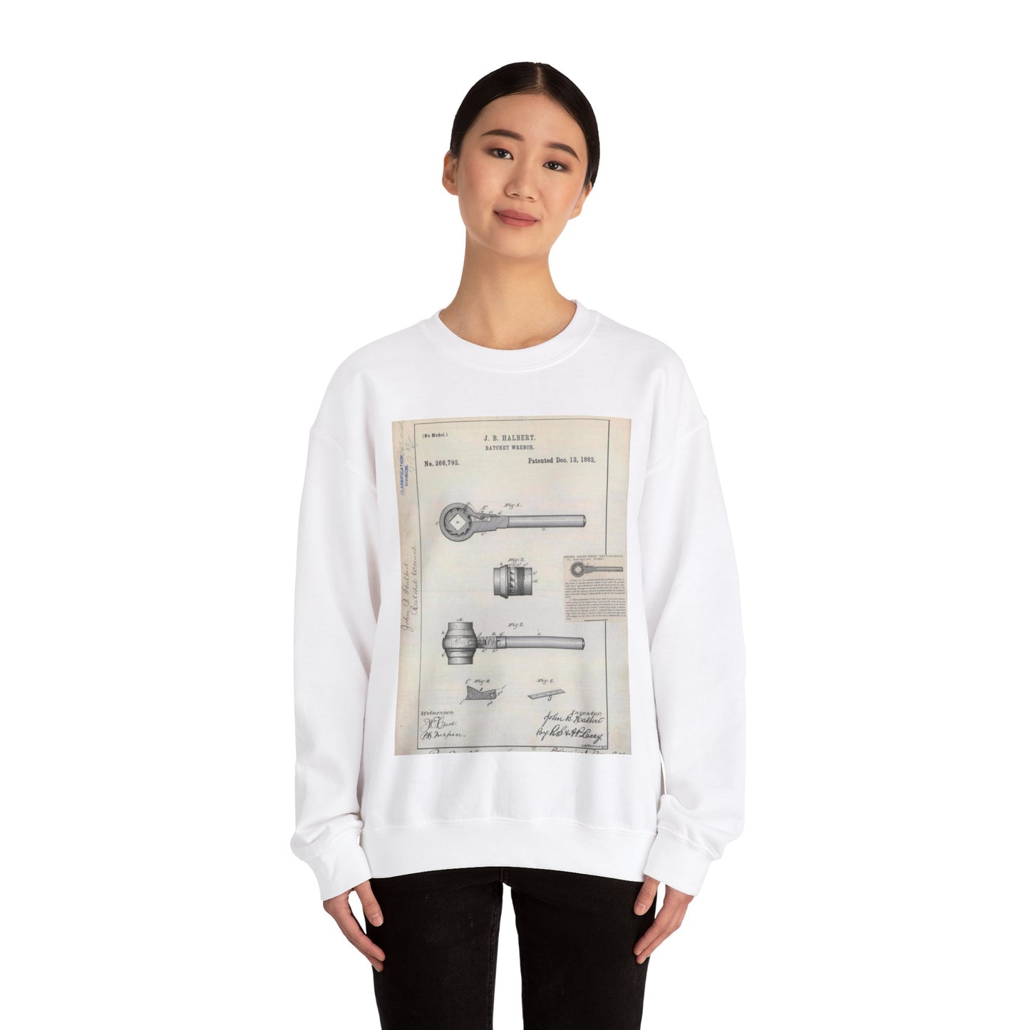 Patent Drawing of Engine - for J. B. Halbert's Ratchet Wrench Public domain  image White Heavy Blend Adult Crew Neck SweatShirt