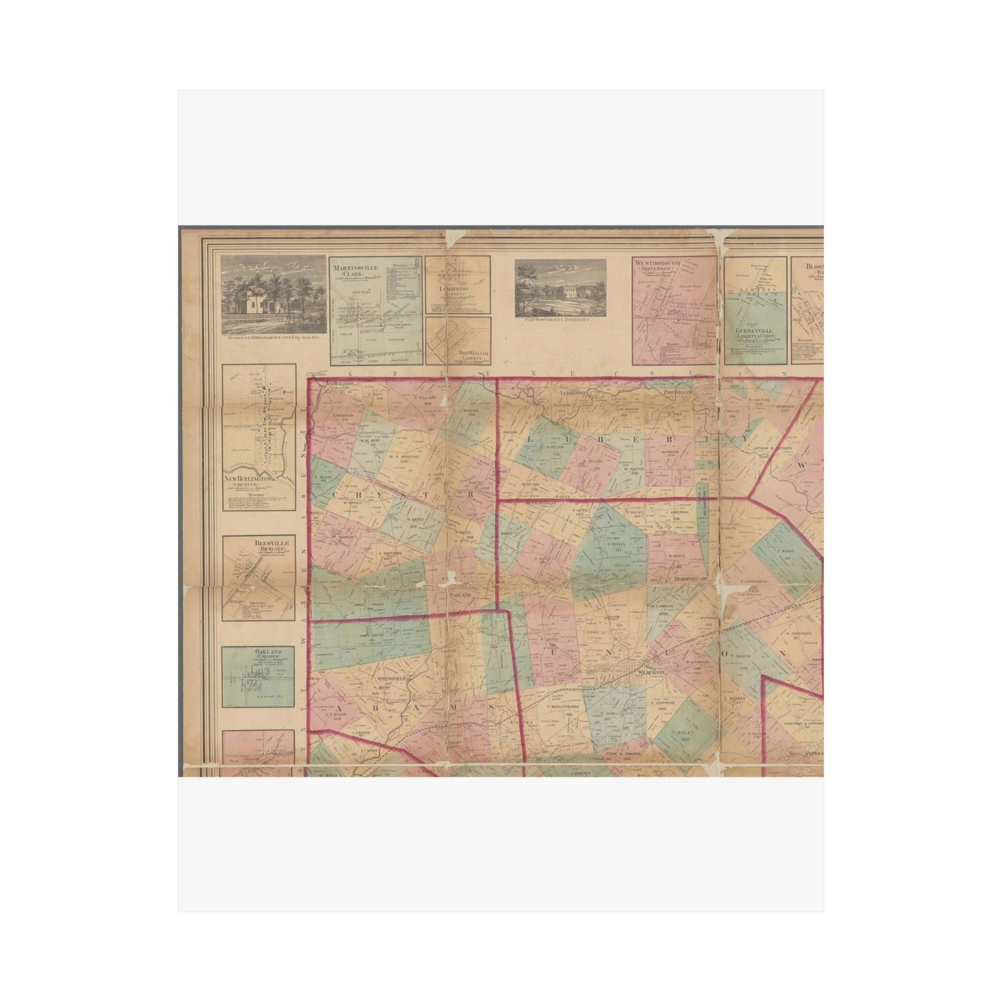 Map of Clinton County, Ohio - Public domain old map High Quality Matte Wall Art Poster for Home, Office, Classroom