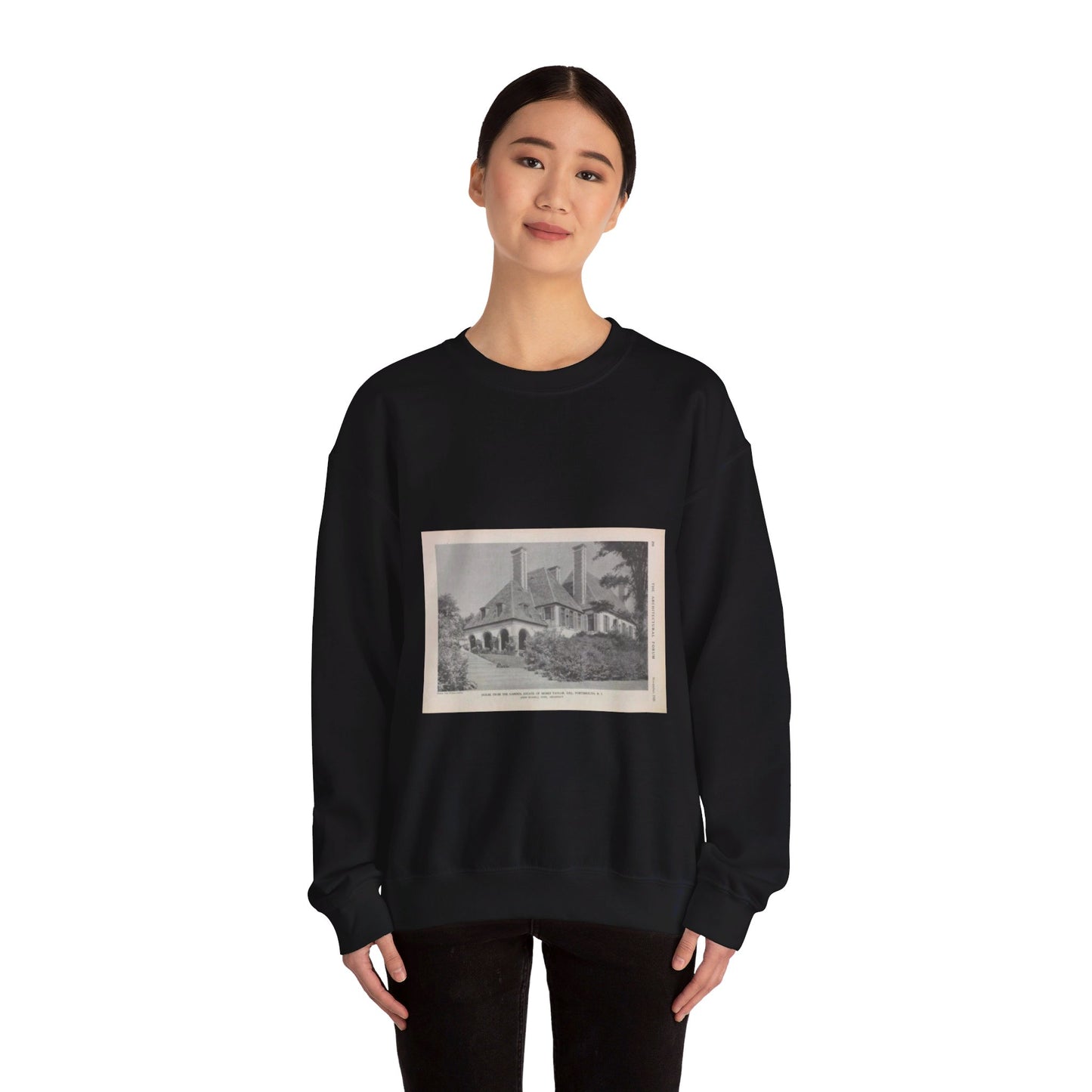 House from the Garden, Estate of Moses Taylor, Esq., Portsmouth, R.I. Black Heavy Blend Adult Crew Neck SweatShirt