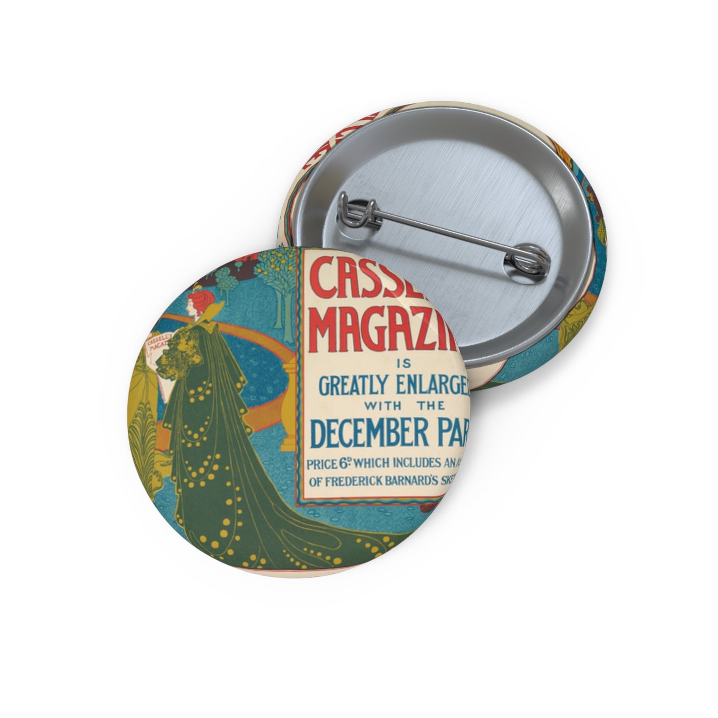 Louis Rhead - Cassell's Magazine: December Pin Buttons with Crisp Design