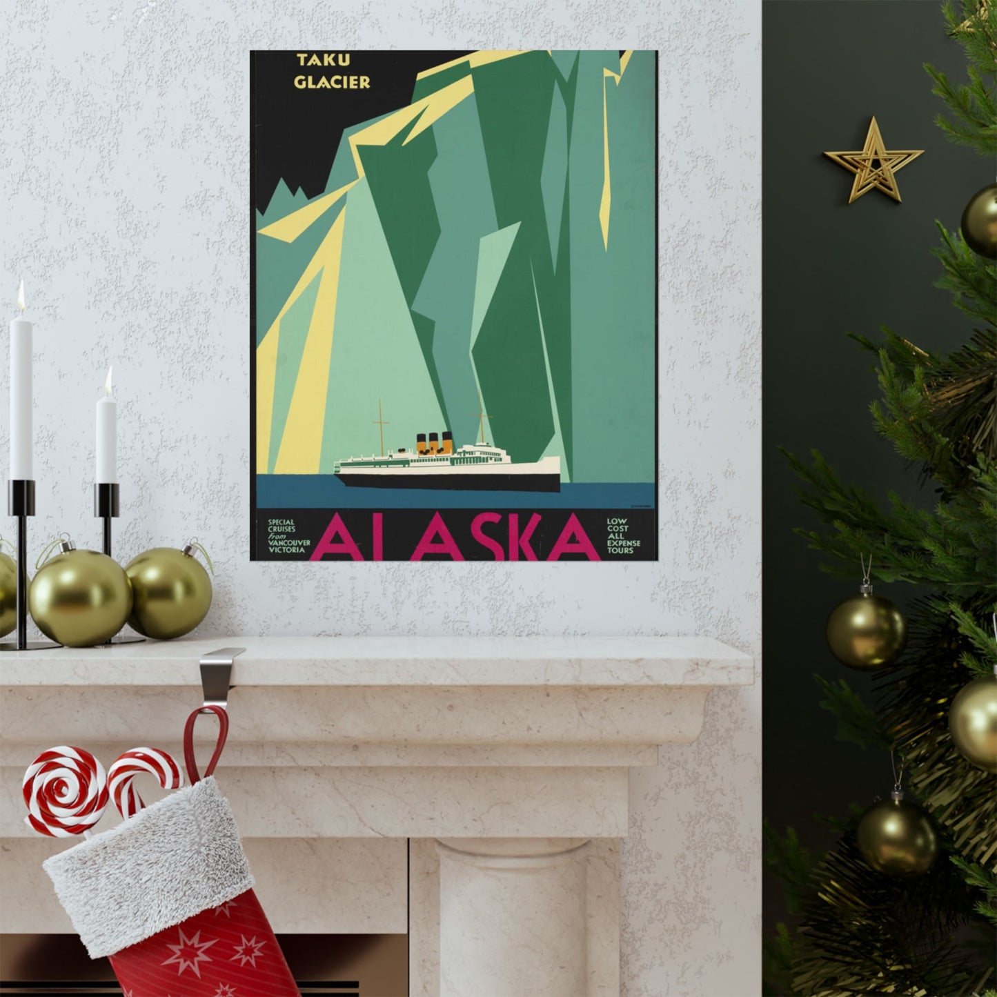 Alaska. Vintage Travel Poster., Art Deco Poster High Quality Matte Wall Art Poster for Home, Office, Classroom