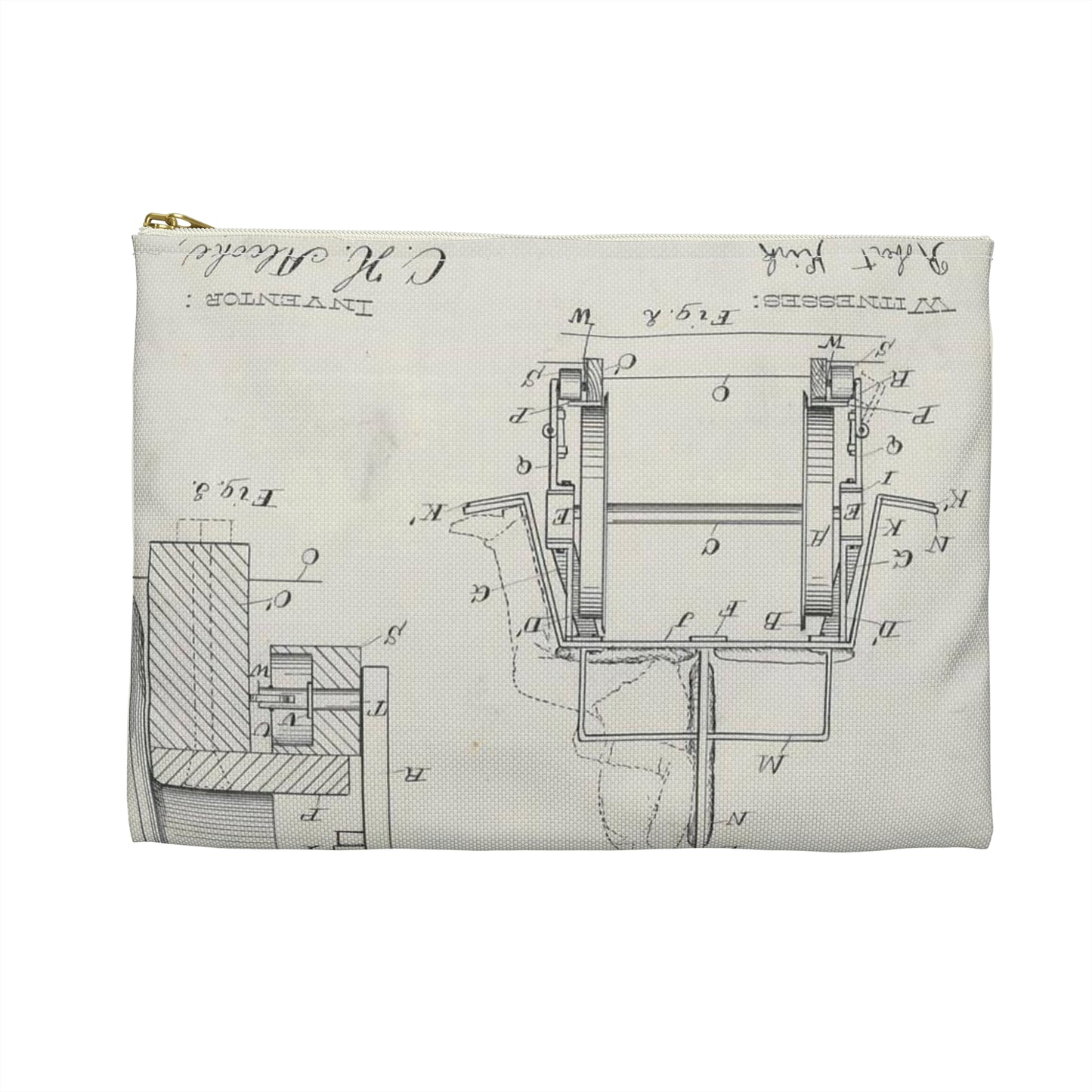 Patent Drawing of Engine - for C. H. Alcoke's Roller Coasting Vehicle Public domain  image Large Organizer Pouch with Black Zipper