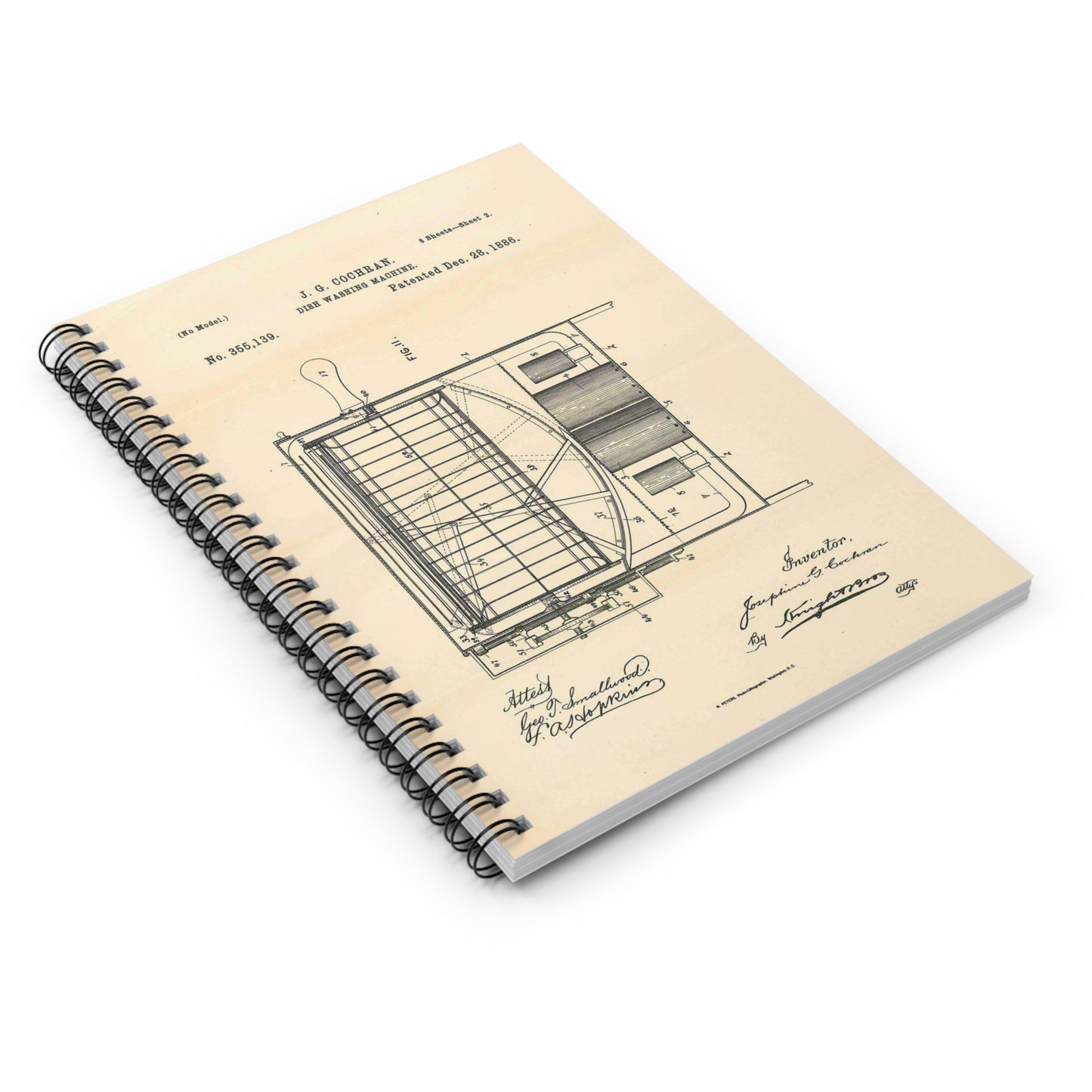 Patent Case File No. 355,139, Dish Washing Machine, Inventor Josephine G. Cochran - DPLA - 1a806ea5879c9a272713bca02da1a760 (page 56) Spiral Bound Ruled Notebook with Printed Cover