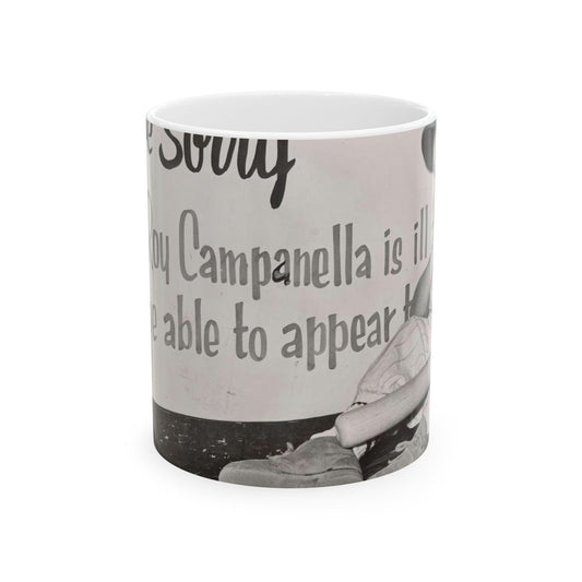 "We're sorry, but Roy Campanella is ill a[nd ...] not be able to appear [...] / World Telegram & Sun photo by Roger Higgins. Beautiful Novelty Ceramic Coffee Mug 11oz