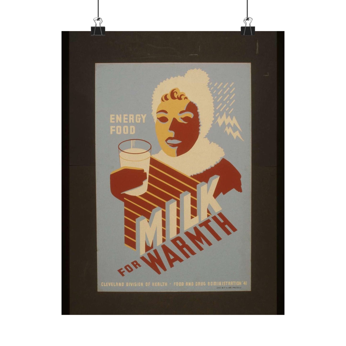 Milk - for warmth Energy food. - WPA poster, Public domain, Library of Congress High Quality Matte Wall Art Poster for Home, Office, Classroom