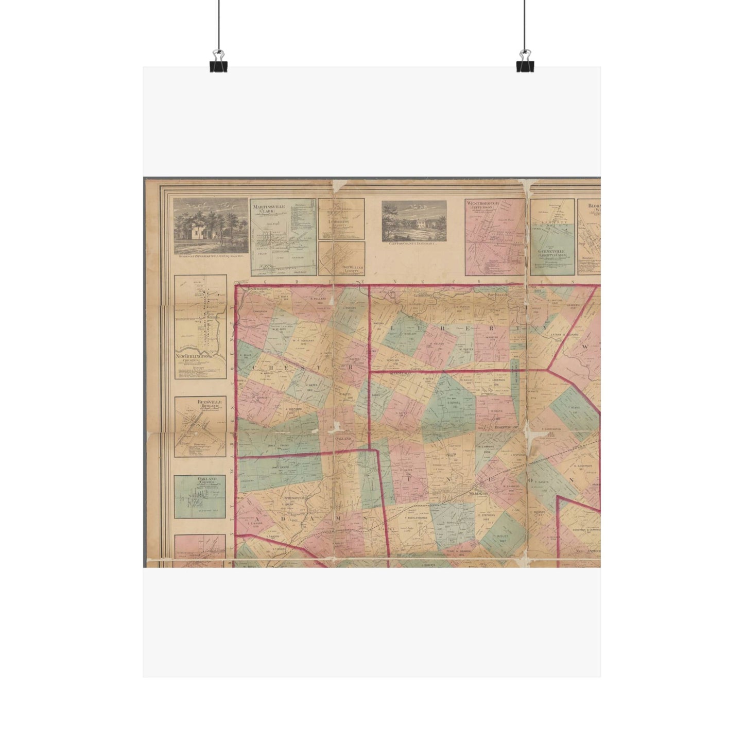 Map of Clinton County, Ohio - Public domain old map High Quality Matte Wall Art Poster for Home, Office, Classroom