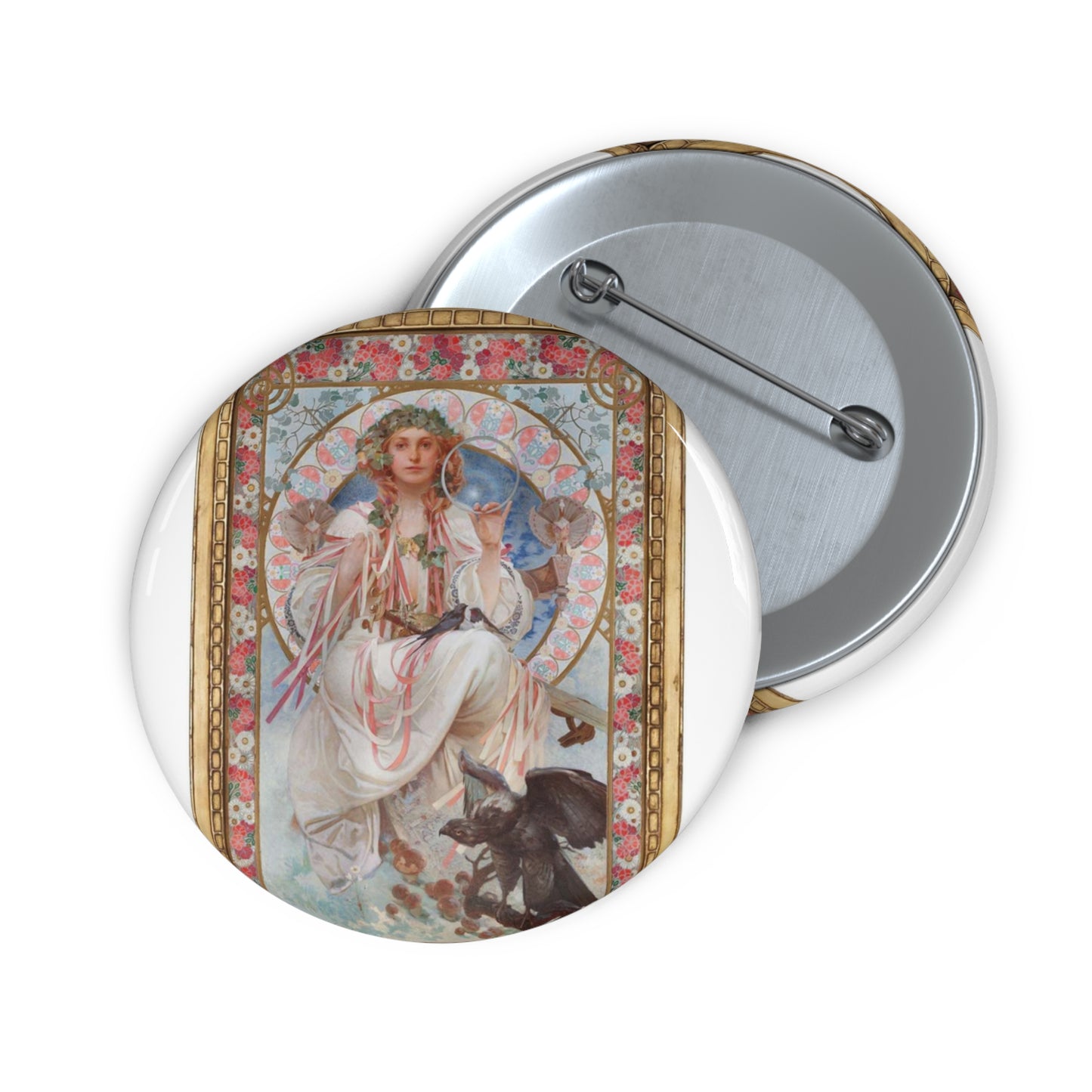 SlaviaMucha - Public domain dedication image Pin Buttons with Crisp Design