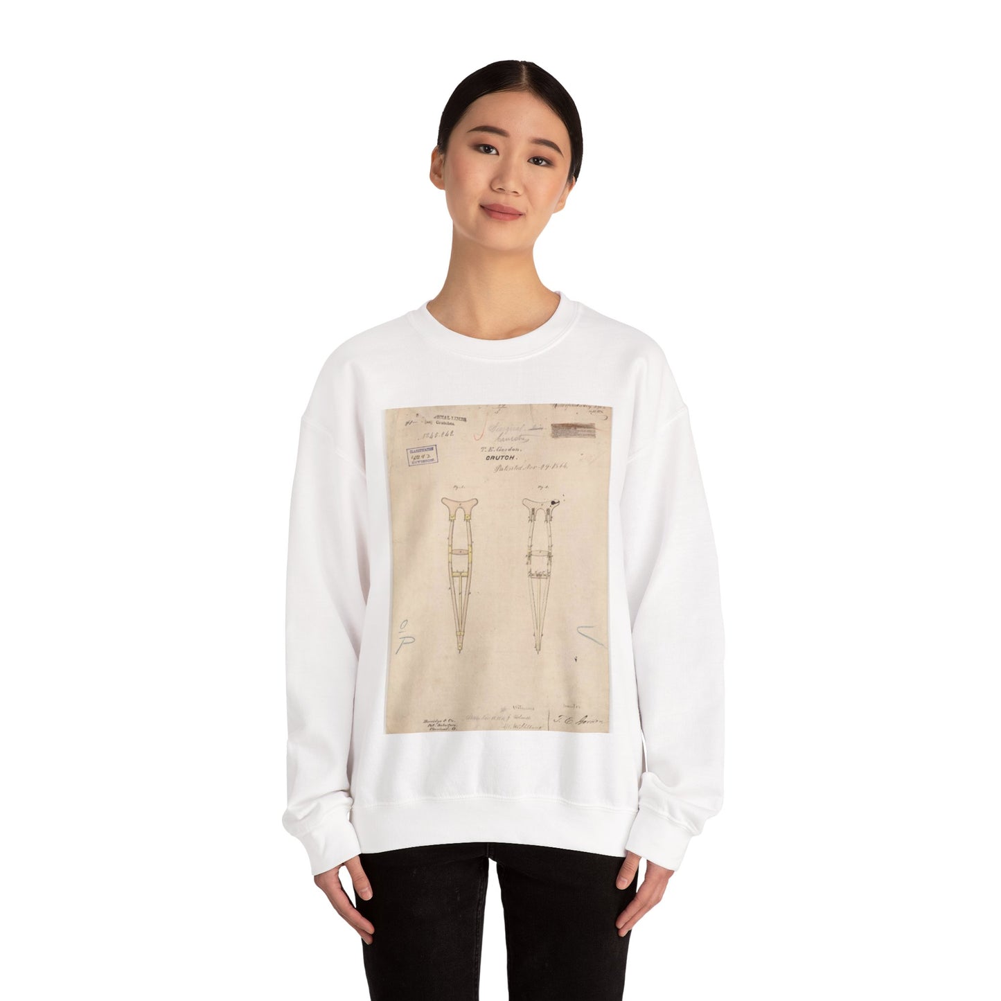 Patent drawing - Drawing of Crutch Public domain  image White Heavy Blend Adult Crew Neck SweatShirt