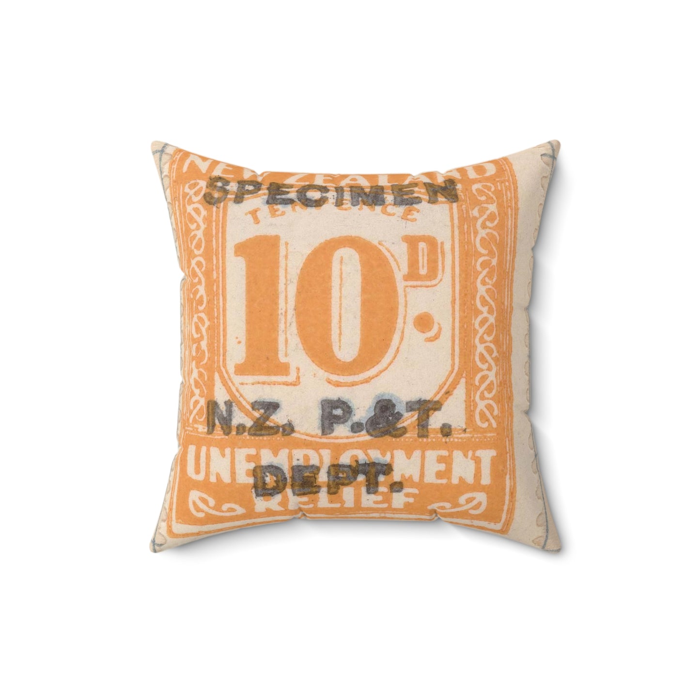 Ten penny Unemployment Relief stamp overprinted 'Specimen' Decorative Accent Square Pillow