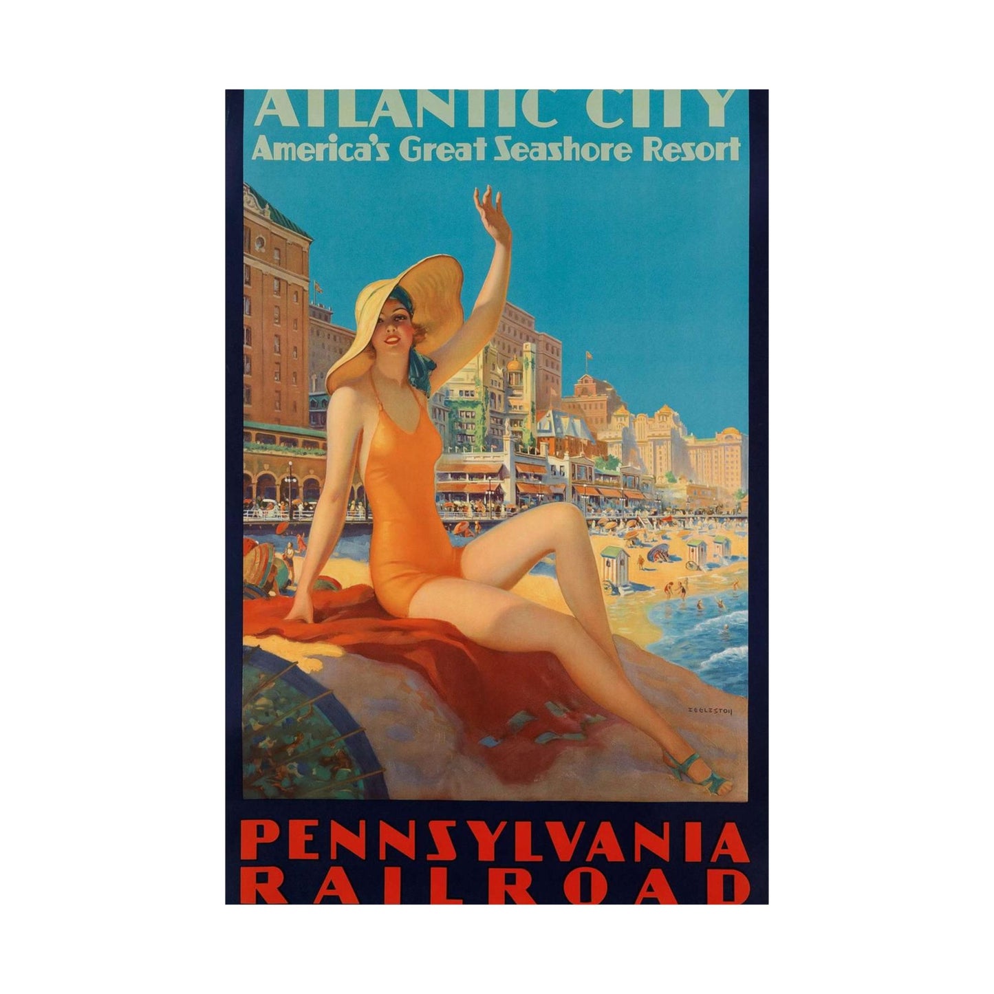 Edward M. Eggleston - Pennsylvania Railroad - Atlantic City, 1935 High Quality Matte Wall Art Poster for Home, Office, Classroom