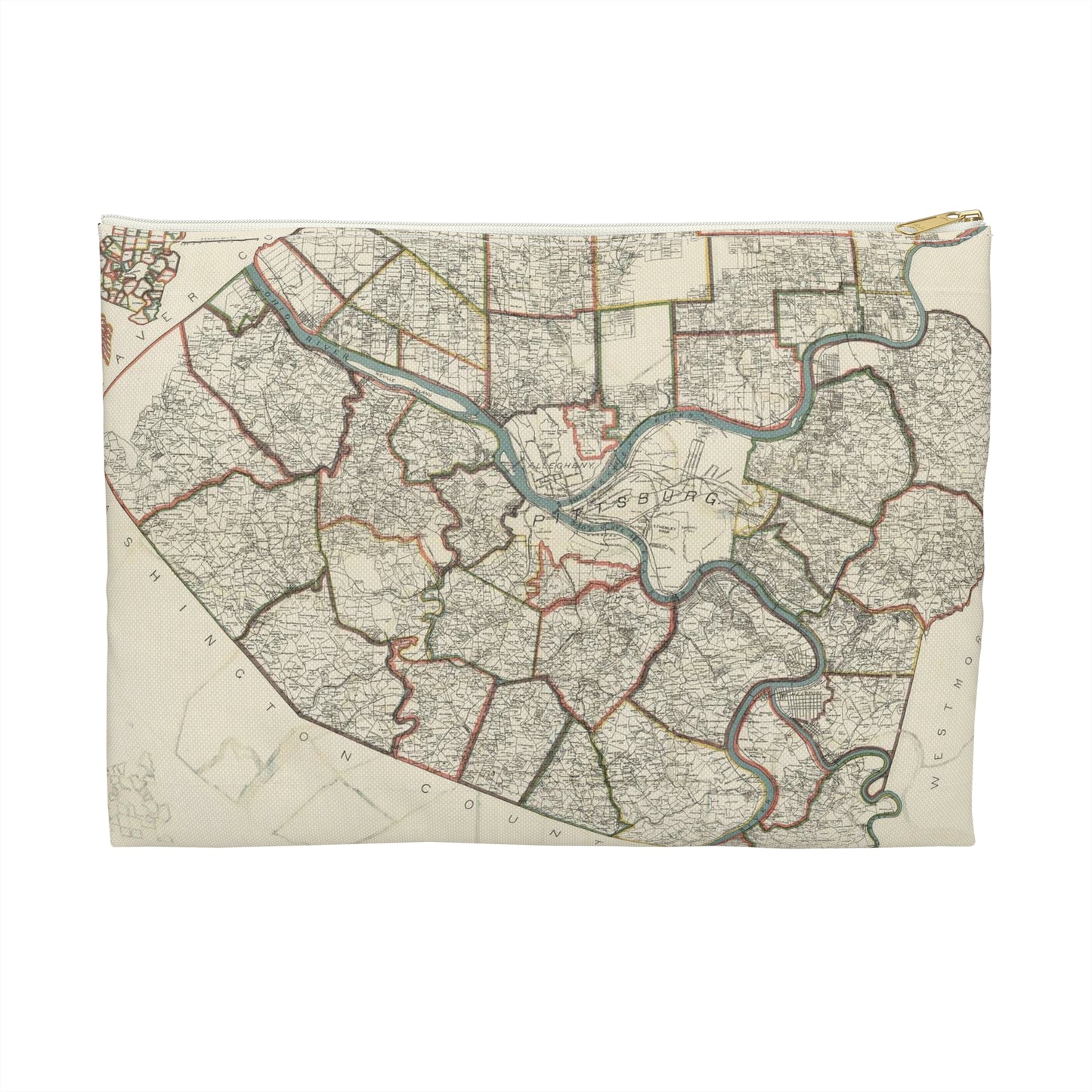 Farm line map of Allegheny County, Pennsylvania / Large Organizer Pouch with Black Zipper