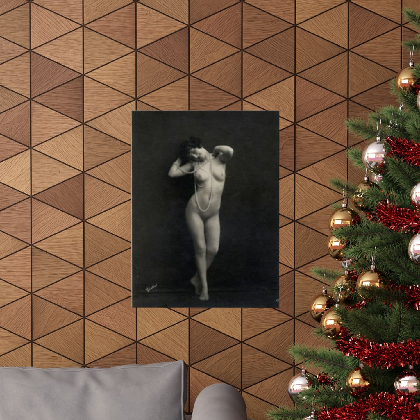 Erotic Art: WALERY - An old photo of a naked woman with pearls High Quality Matte Wall Art Poster for Home, Office, Classroom