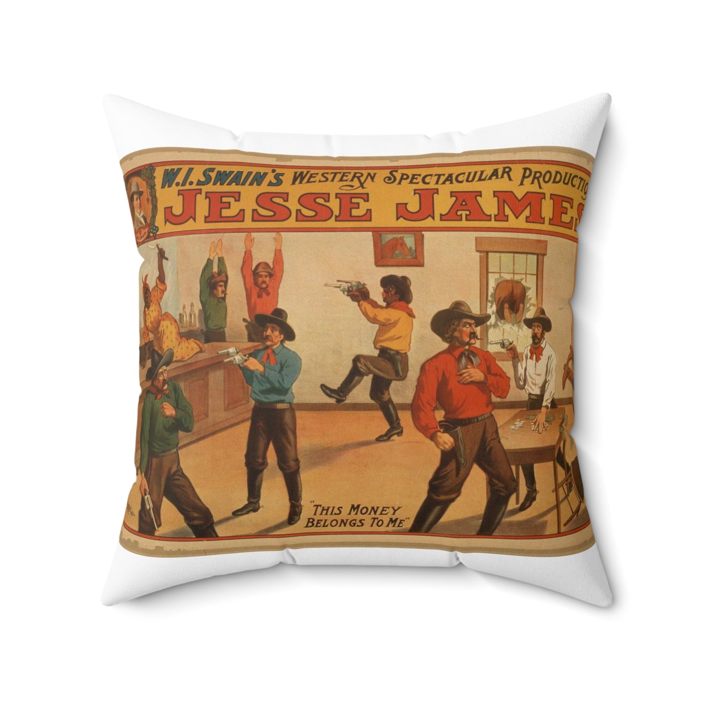W.I. Swain's western spectacular production, Jesse James Decorative Accent Square Pillow