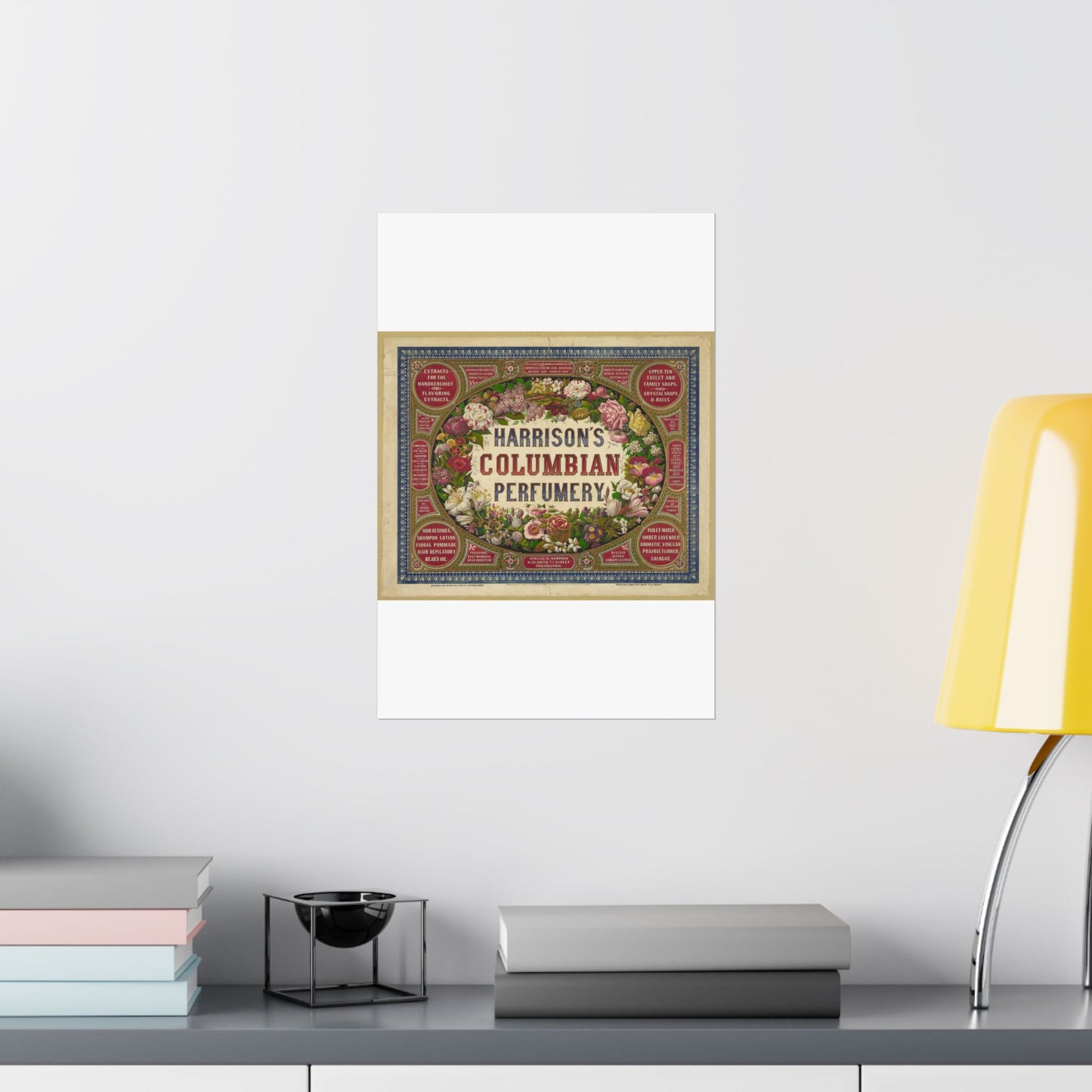 Harrison's Columbian perfumery / Designed and drawn on stone by Alphonse Bigot. High Quality Matte Wall Art Poster for Home, Office, Classroom