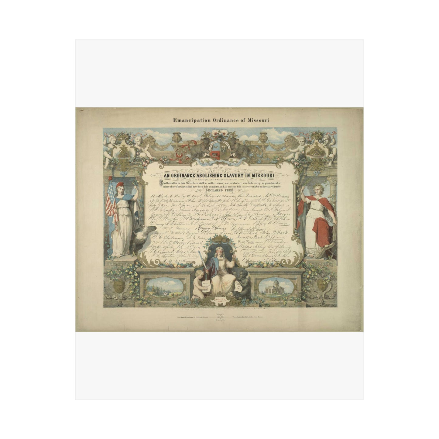 Emancipation Ordinance of Missouri. An ordinance abolishing slavery in Missouri / E. Knobel. High Quality Matte Wall Art Poster for Home, Office, Classroom