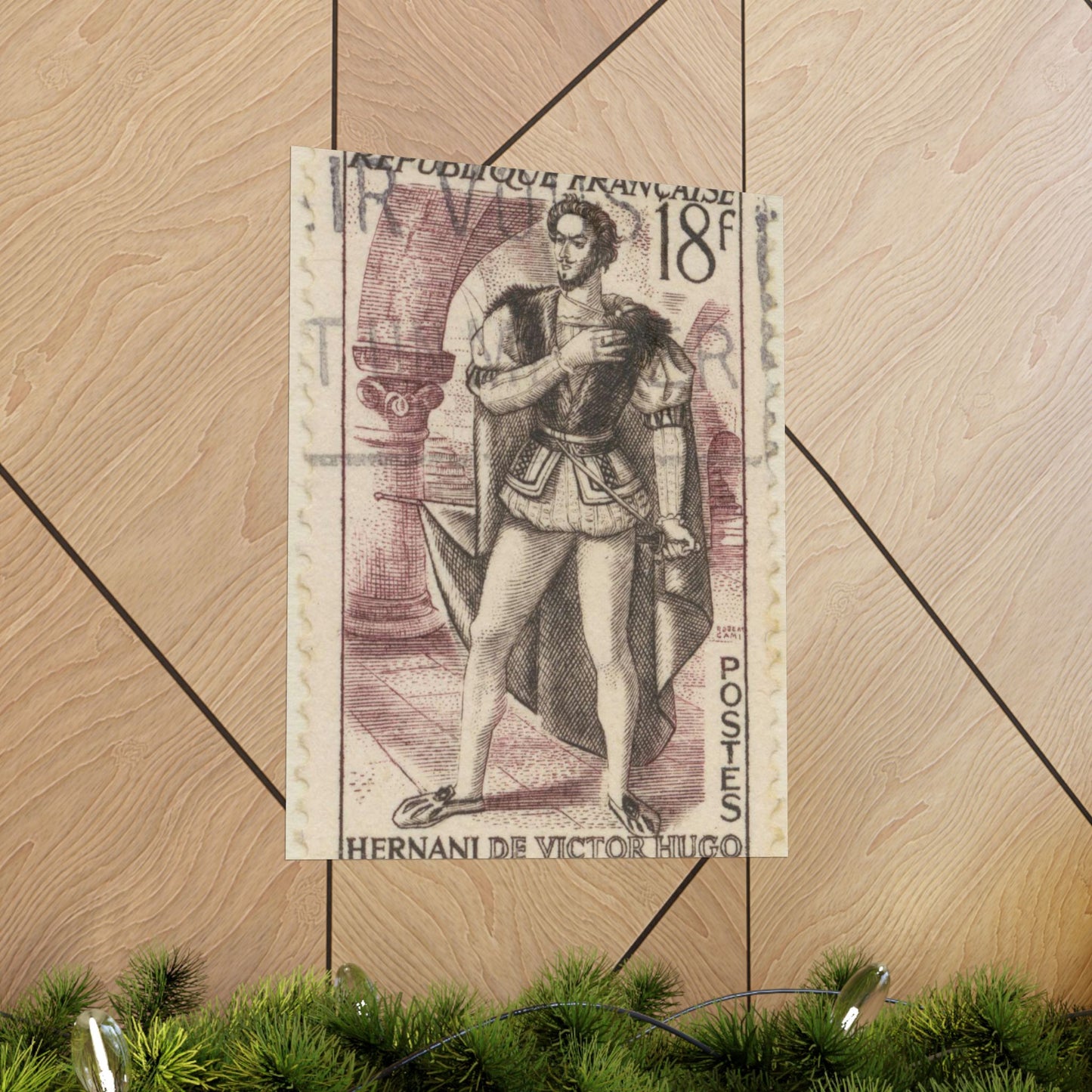 Frimärke ur Gösta Bodmans filatelistiska motivsamling, påbörjad 1950.Frimärke från FRanskrike, 1953. Motiv av "Herani": skådespel av Victor Hugo. High Quality Matte Wall Art Poster for Home, Office, Classroom