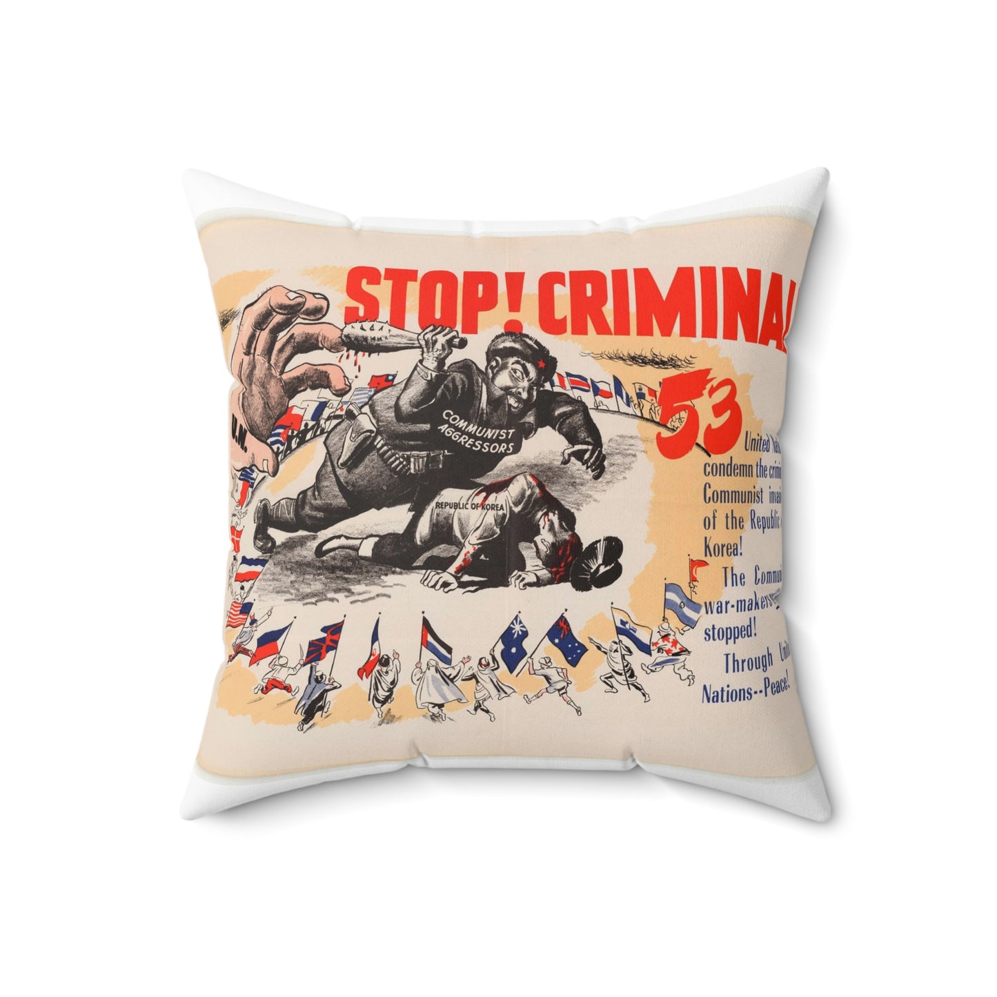 Stop Criminal!, Cold War American Propaganda poster Decorative Accent Square Pillow