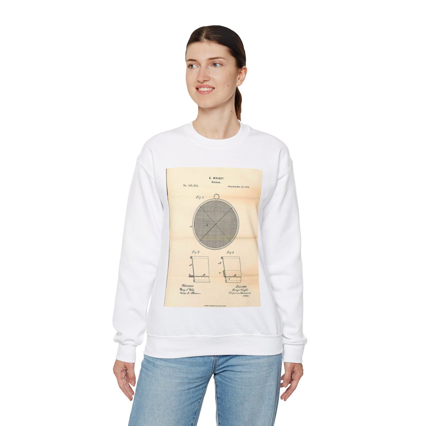 Patent Case File No. 145,924, Improvement in Sieves, Inventor- George Wright. - DPLA - a7a17ded40bdce4ed8e081156174bb00 (page 16) White Heavy Blend Adult Crew Neck SweatShirt