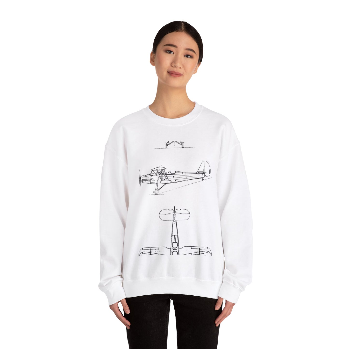 Patent drawing - Gotha Go.145 3-view L'Aerophile August 1937 Public domain  image White Heavy Blend Adult Crew Neck SweatShirt