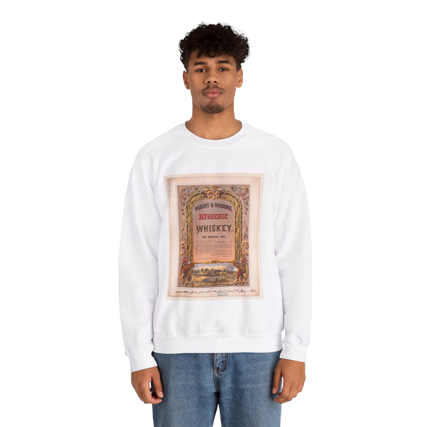 Gilbert & Parsons, hygienic whiskey--for medical use / lith. in colors by Robertson, Seibert & Shearman, N.Y. White Heavy Blend Adult Crew Neck SweatShirt