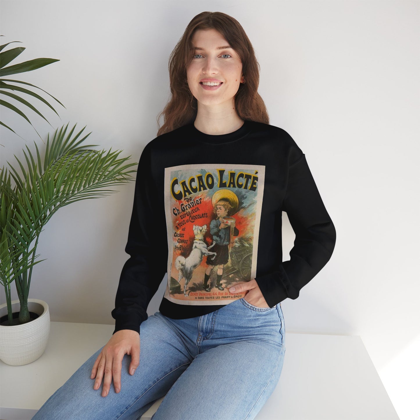 Affiche pour le "Cacao lacté, de Ch. Gravier". Black Heavy Blend Adult Crew Neck SweatShirt