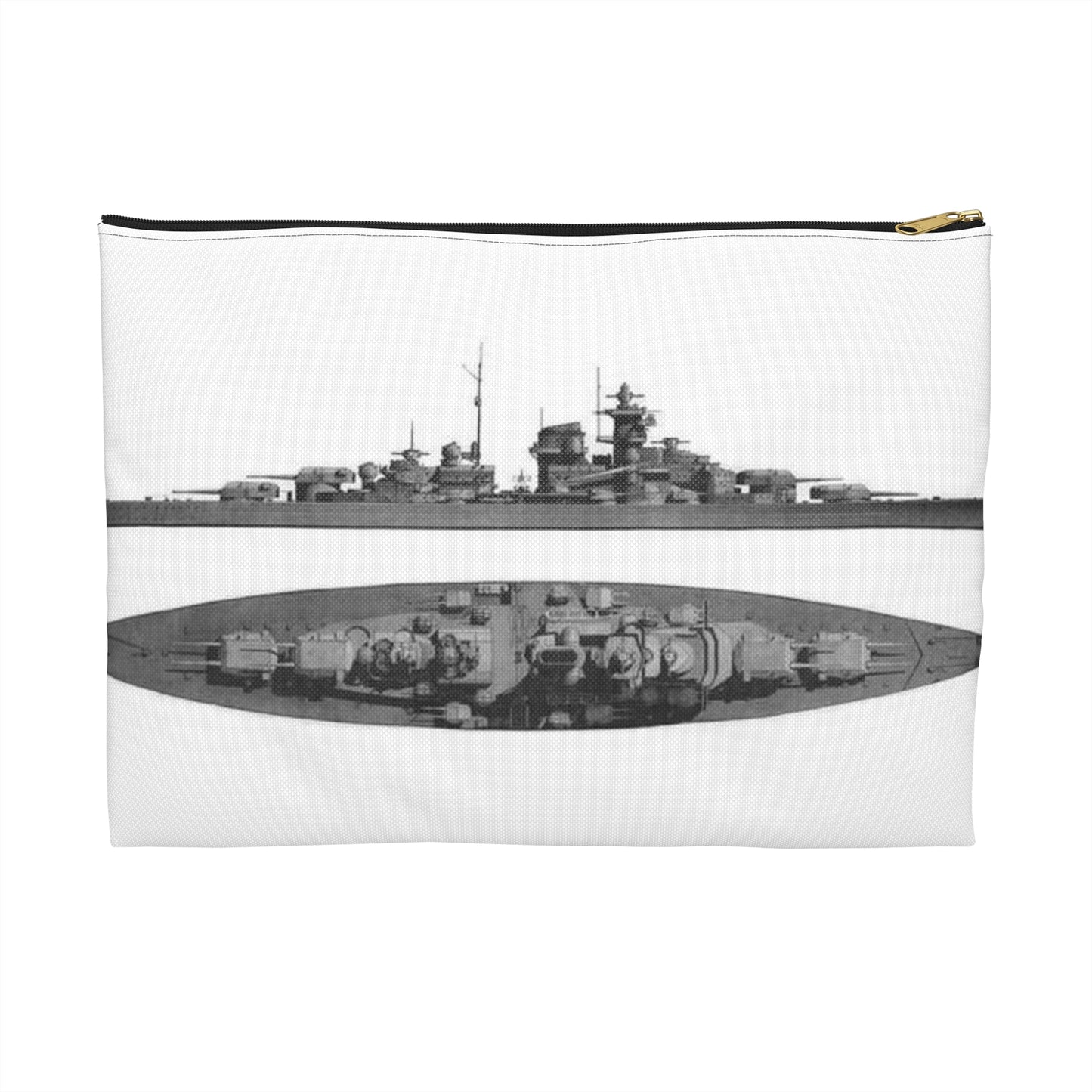 Battleship Tirpitz drawing Large Organizer Pouch with Black Zipper