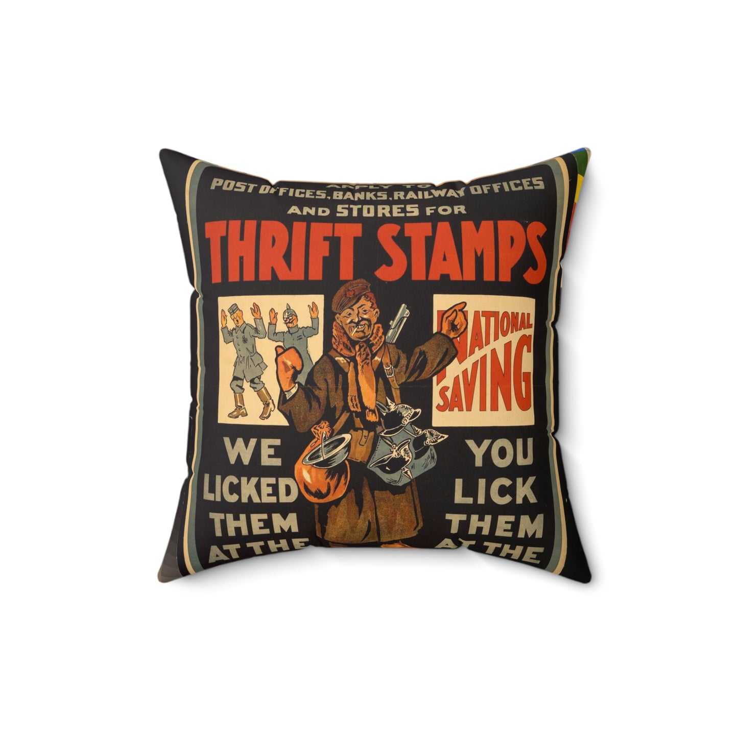 Thrift stamps. We licked them at the front, you lick them at the back Decorative Accent Square Pillow