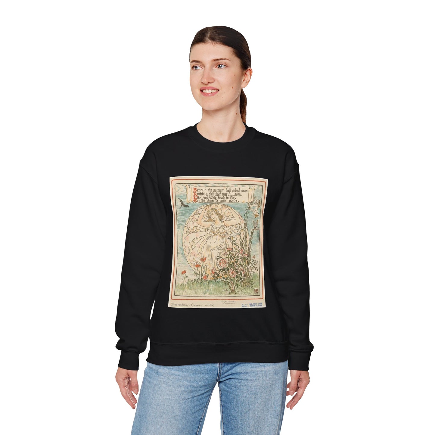 Beneath the summer full-orbed moon, ruddy & gold that rose full soon." Black Heavy Blend Adult Crew Neck SweatShirt