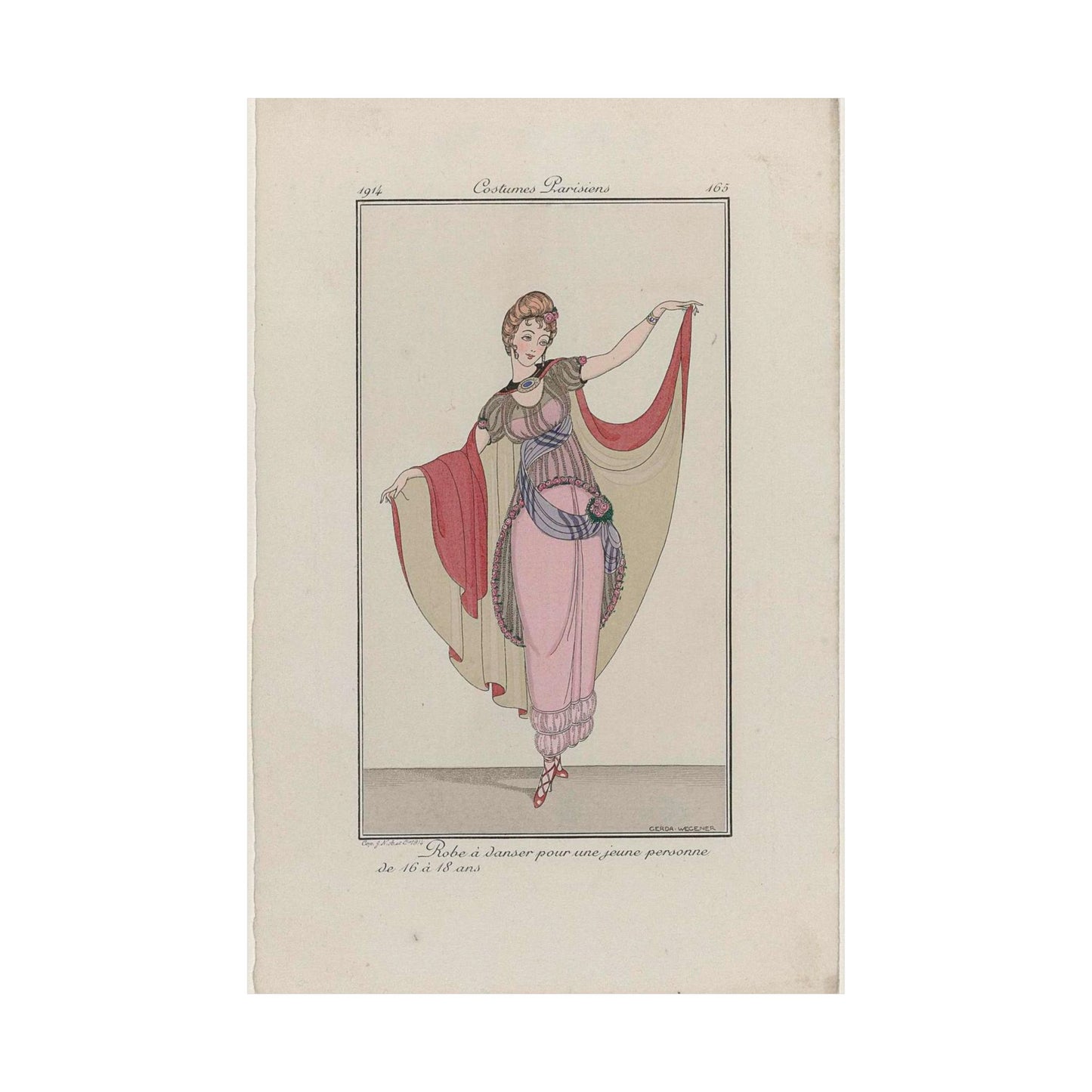 Journal des Dames et des Modes, Costumes Parisiens, 1914, No. 165 : Robe à danser (...) High Quality Matte Wall Art Poster for Home, Office, Classroom