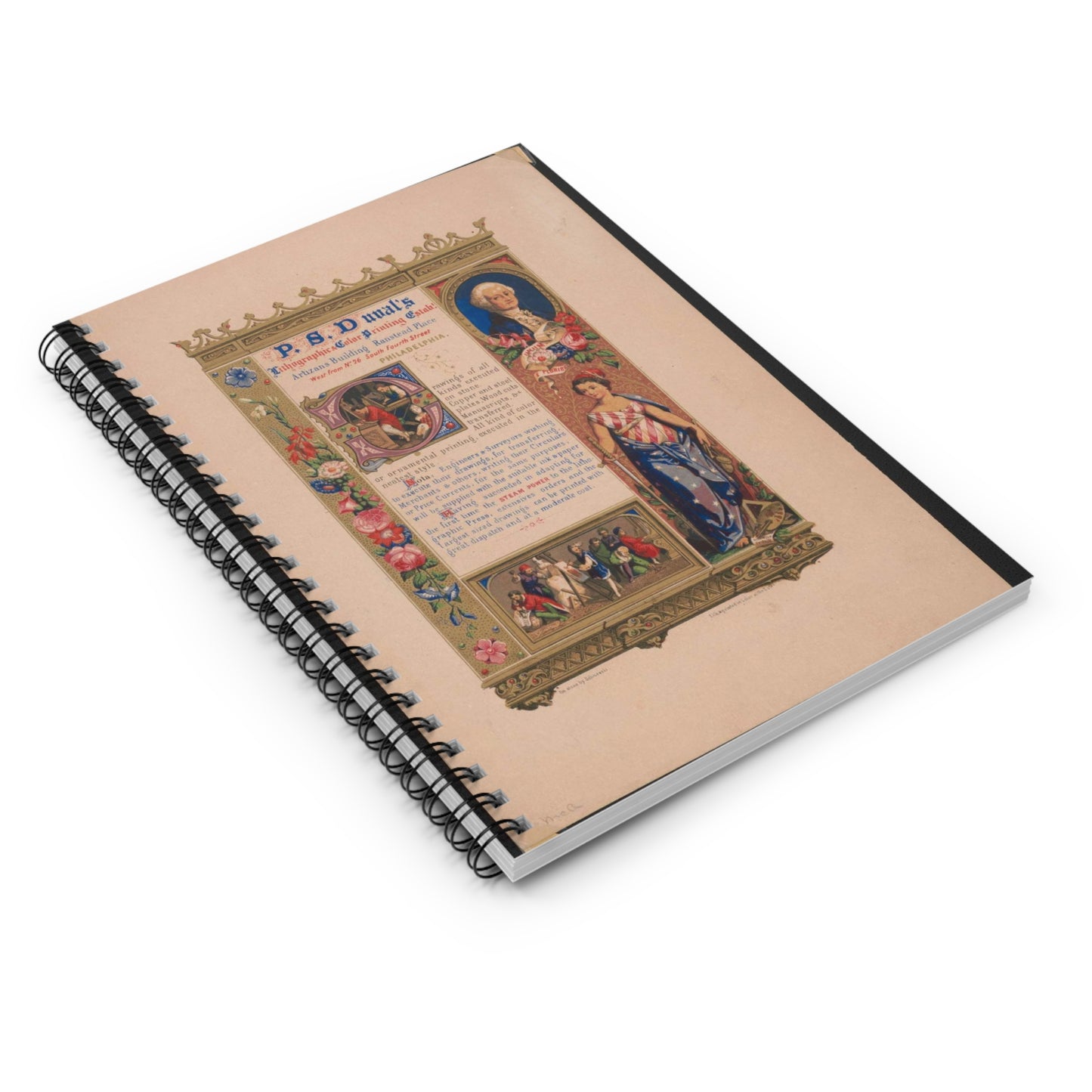 P.S. Duval's lithograhpic & color printing estab! Artizans Building Ranstead Place west from No. 26 South Fourth Street Philadelphia on stone by Schussele ; lith. & printed in color at the Estab! Spiral Bound Ruled Notebook with Printed Cover