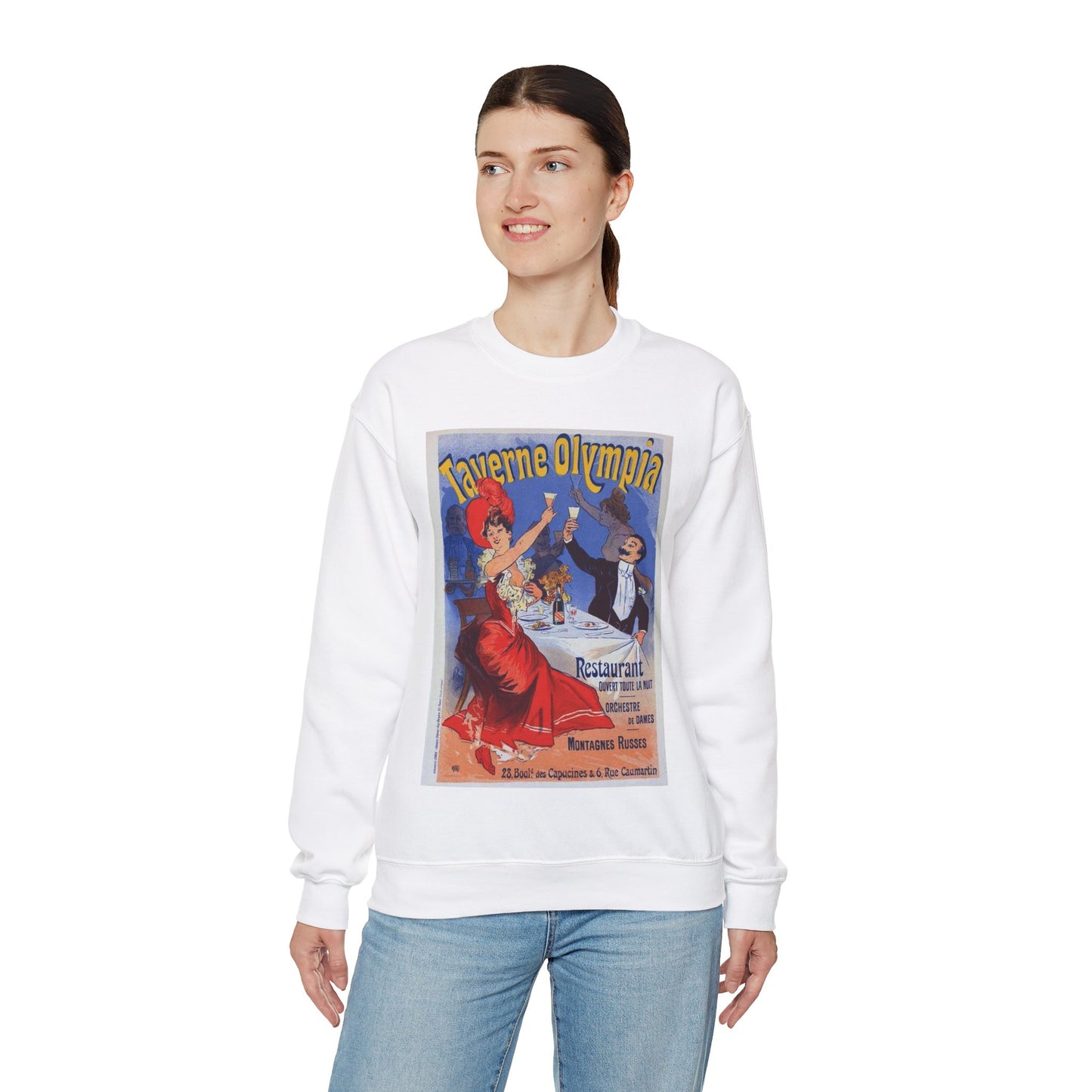 Affiche pour la "Taverne Olympia". White Heavy Blend Adult Crew Neck SweatShirt