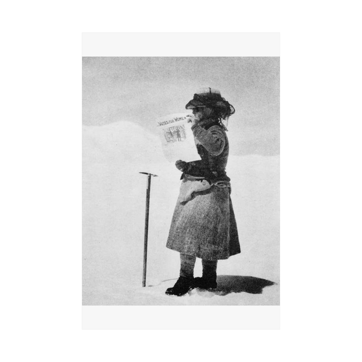 FannyBullockWorkmanVotesWomen - A woman standing in the snow holding a sign High Quality Matte Wall Art Poster for Home, Office, Classroom