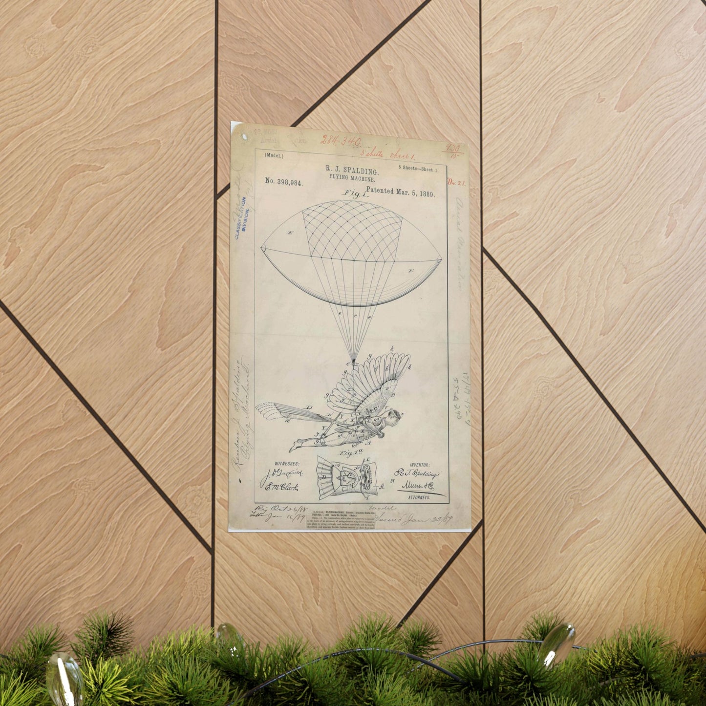 Patent drawing - for R. J. Spalding's Flying Machine Public domain  image High Quality Matte Wall Art Poster for Home, Office, Classroom