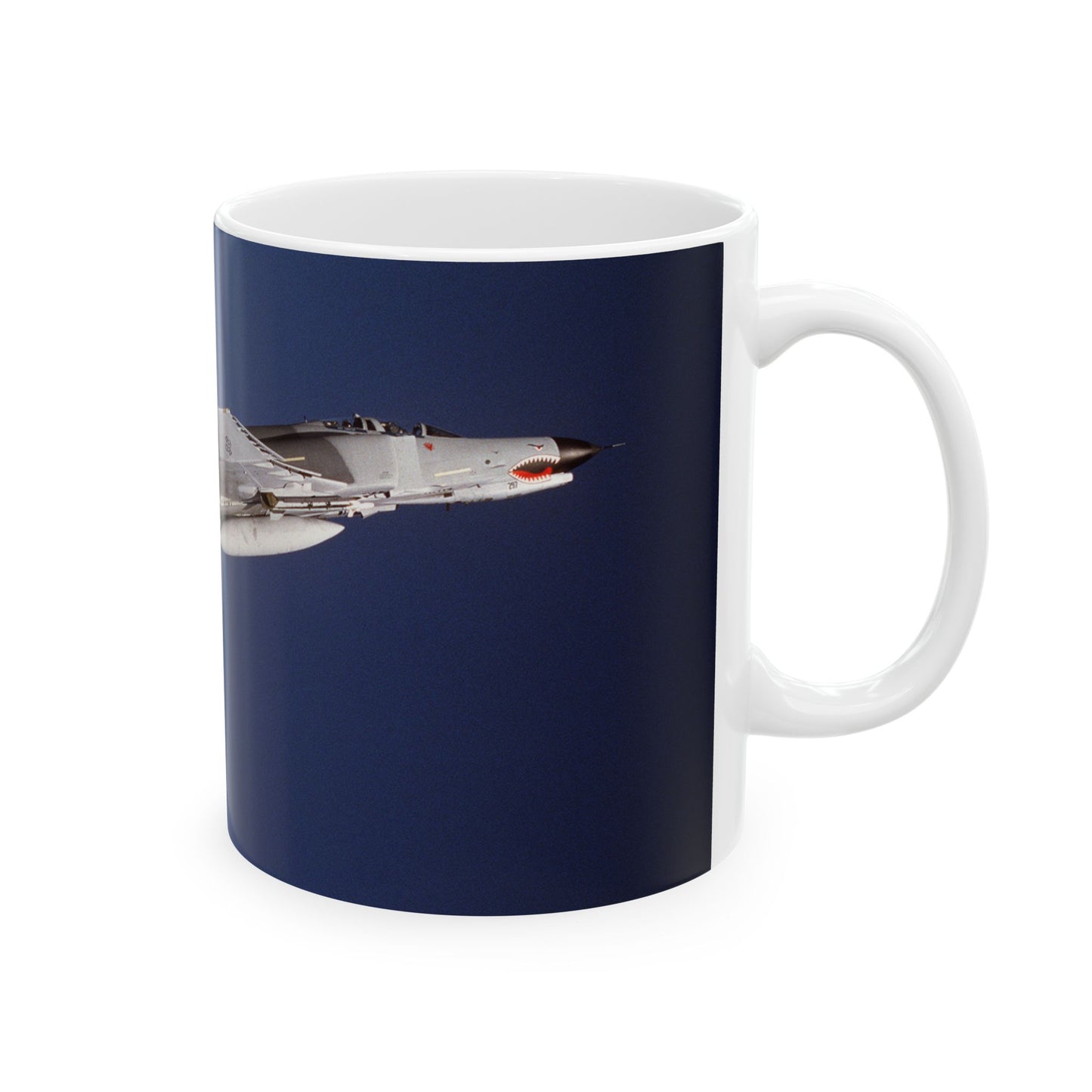 An air-to-air right side view of a 497th Tactical Fighter Squadron F-4E Phantom II aircraft in a vertical climb during Exercise TEAM SPIRIT'86.  The aircraft is armed with an AIM-9 Sidewinder missile Beautiful Novelty Ceramic Coffee Mug 11oz