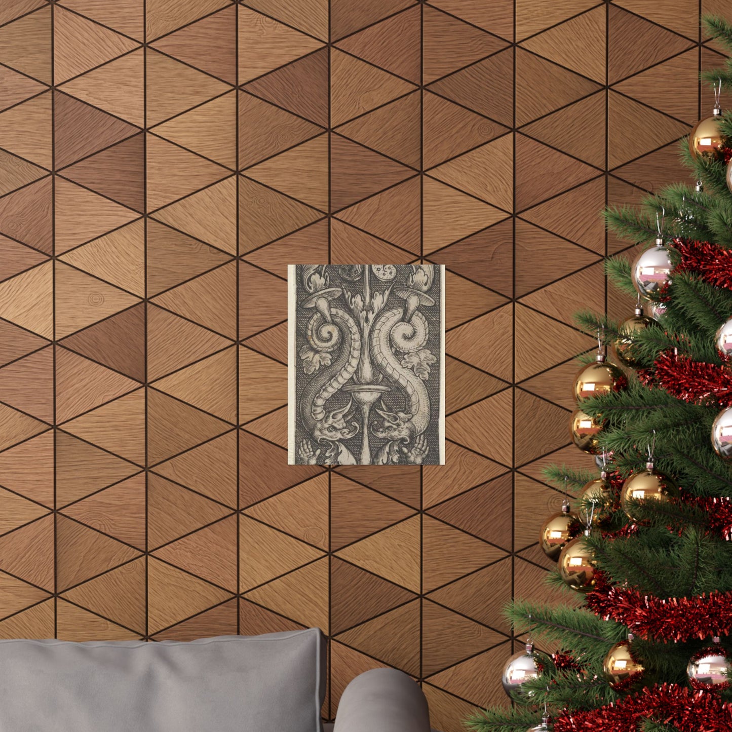 Vertical Panel with a Candelabrum Stemming from a Leaf-Faced Grostesque at Bottom High Quality Matte Wall Art Poster for Home, Office, Classroom