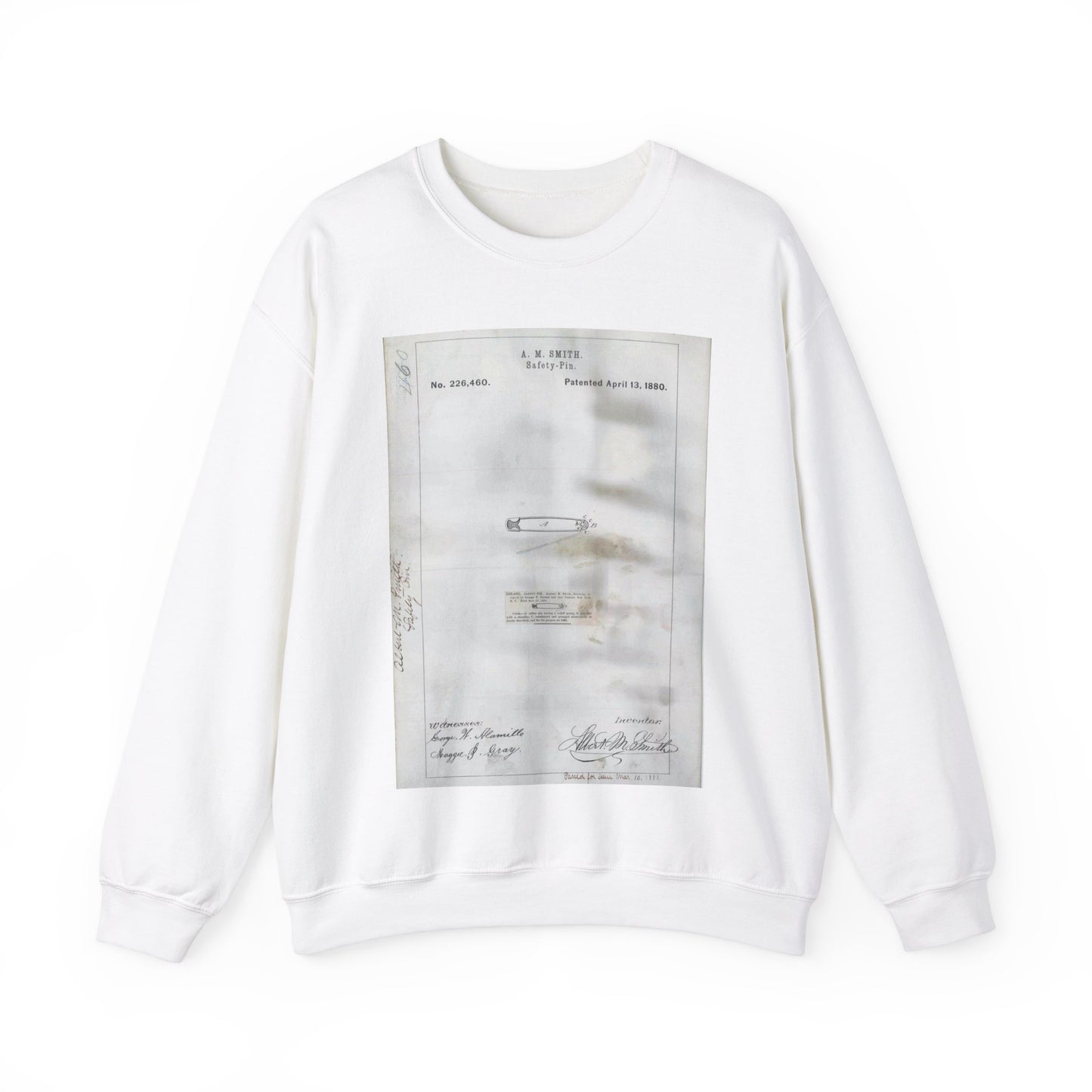 Patent drawing - for A. M. Smith's Safety Pin Public domain  image White Heavy Blend Adult Crew Neck SweatShirt