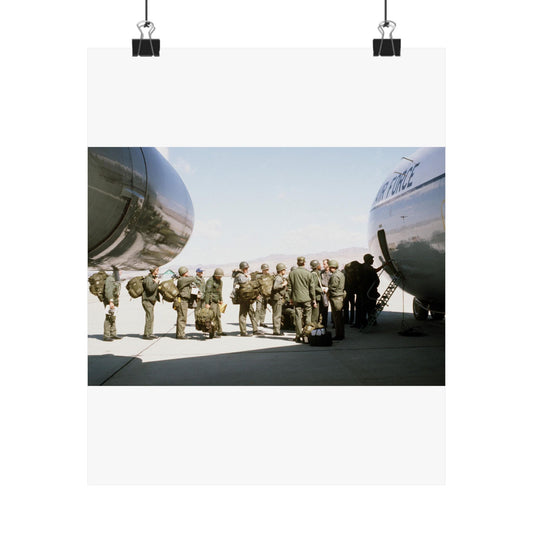 Troops embark a C-141 Starlifter aircraft during exercise Team Spirit (Coronet Spray) High Quality Matte Wall Art Poster for Home, Office, Classroom