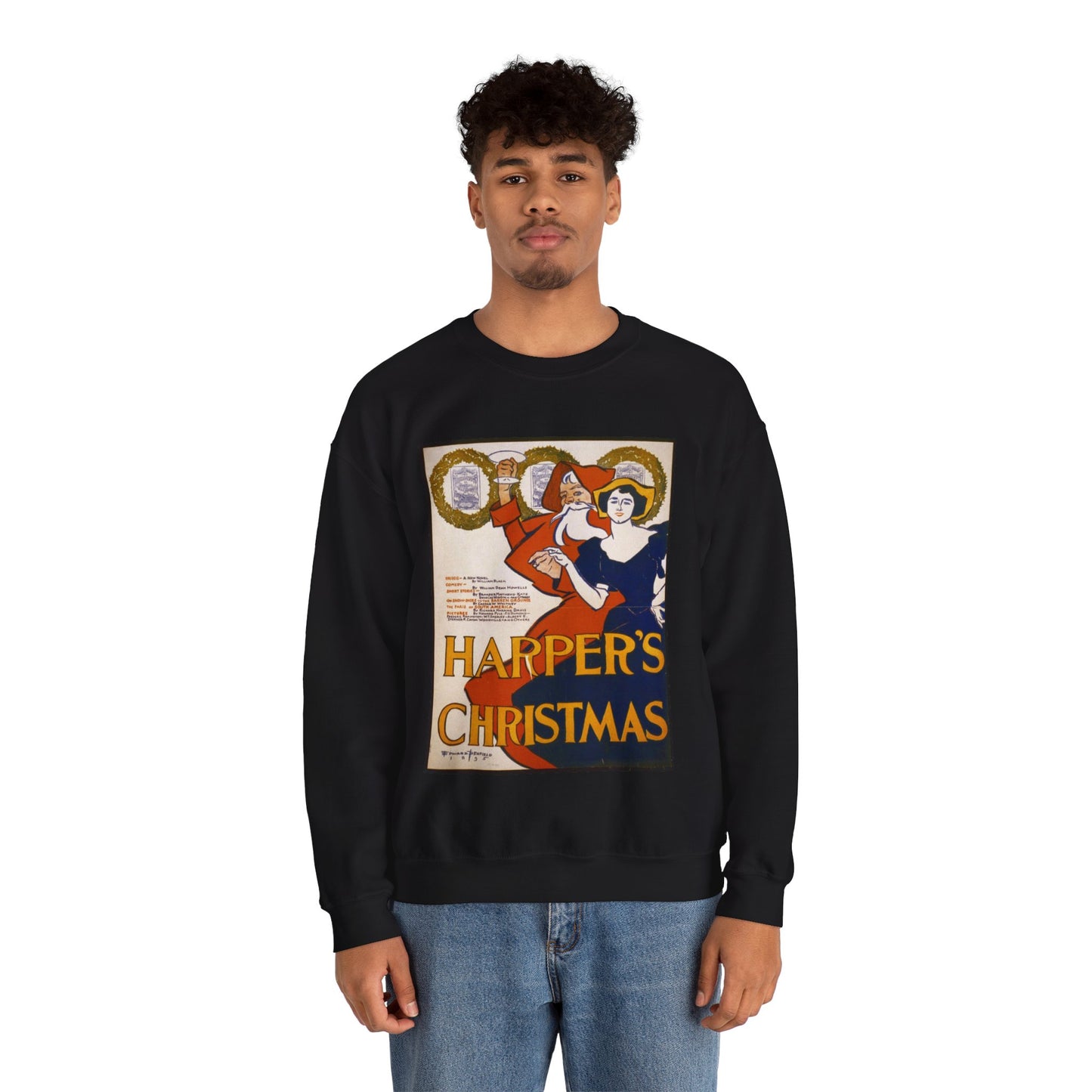 Edward Penfield - Harper's [for] Christmas, Art Nouveau Poster Black Heavy Blend Adult Crew Neck SweatShirt