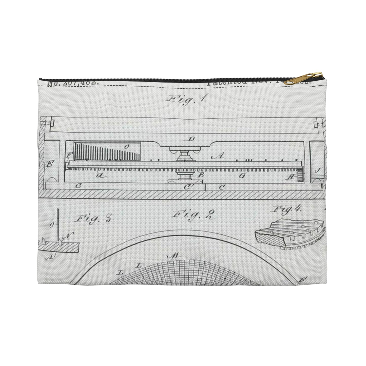 Patent Drawing of Engine - for M. Boom's Music Box Public domain  image Large Organizer Pouch with Black Zipper