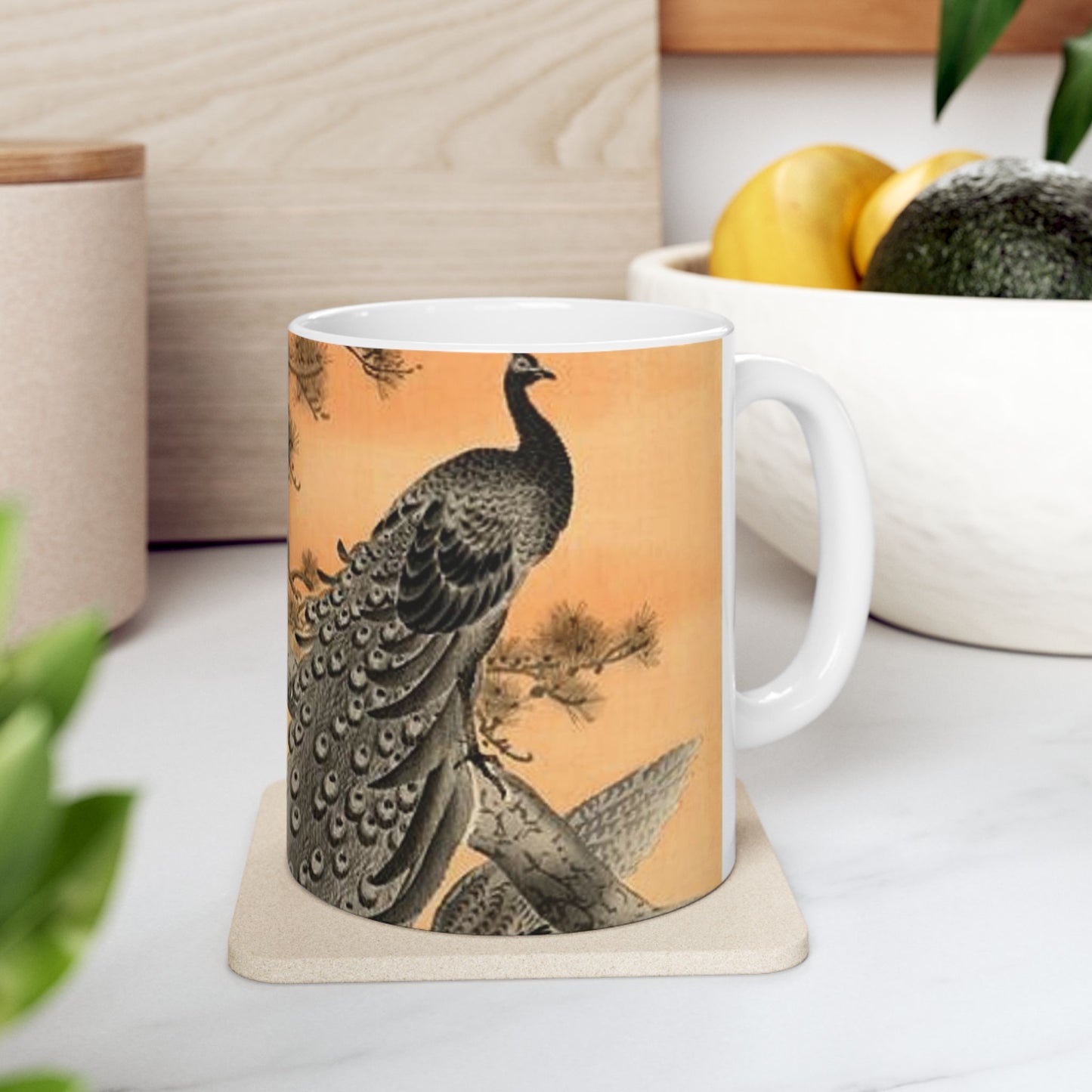 Koson - peacock-and-hen, Ohara Koson Beautiful Novelty Ceramic Coffee Mug 11oz