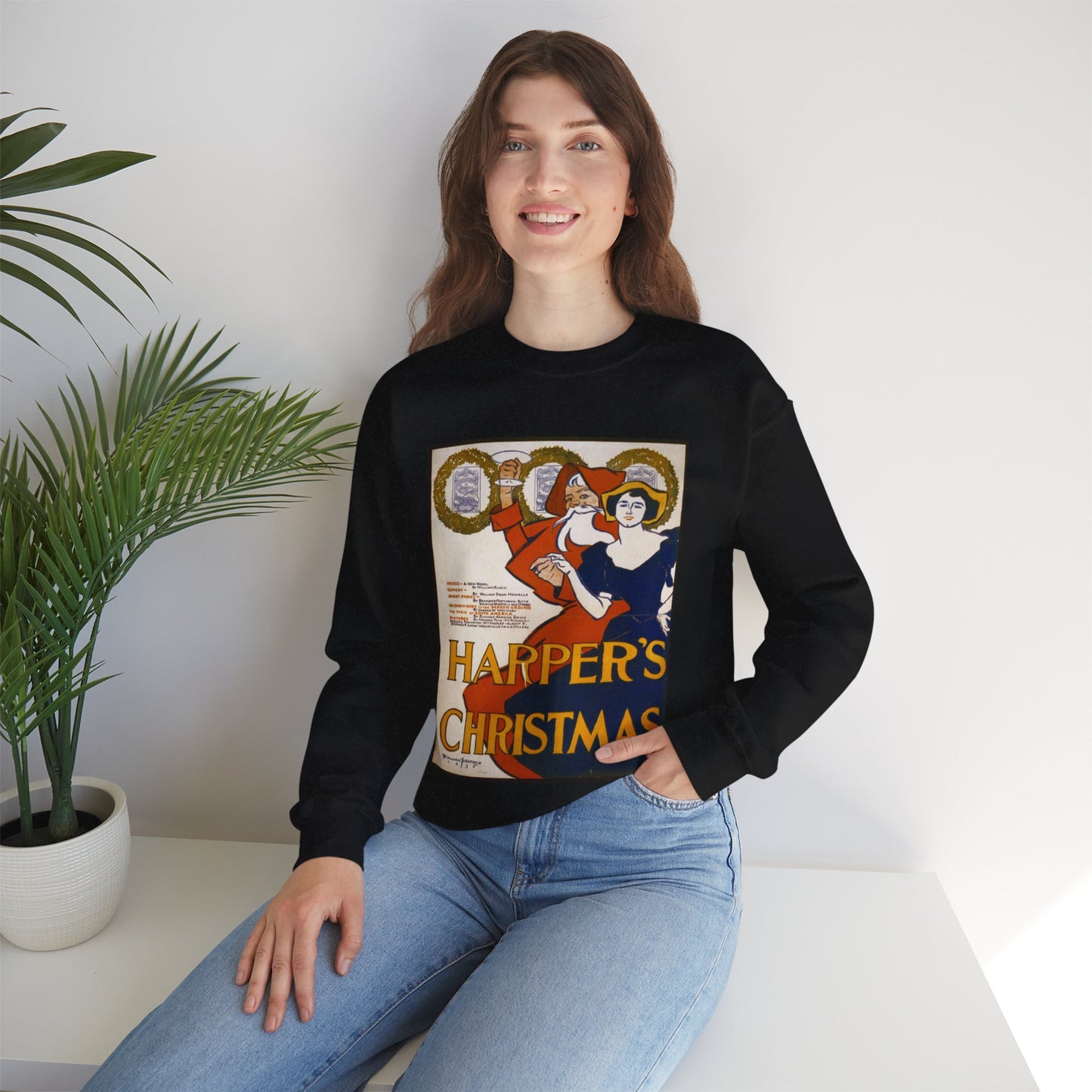 Edward Penfield - Harper's [for] Christmas, Art Nouveau Poster Black Heavy Blend Adult Crew Neck SweatShirt
