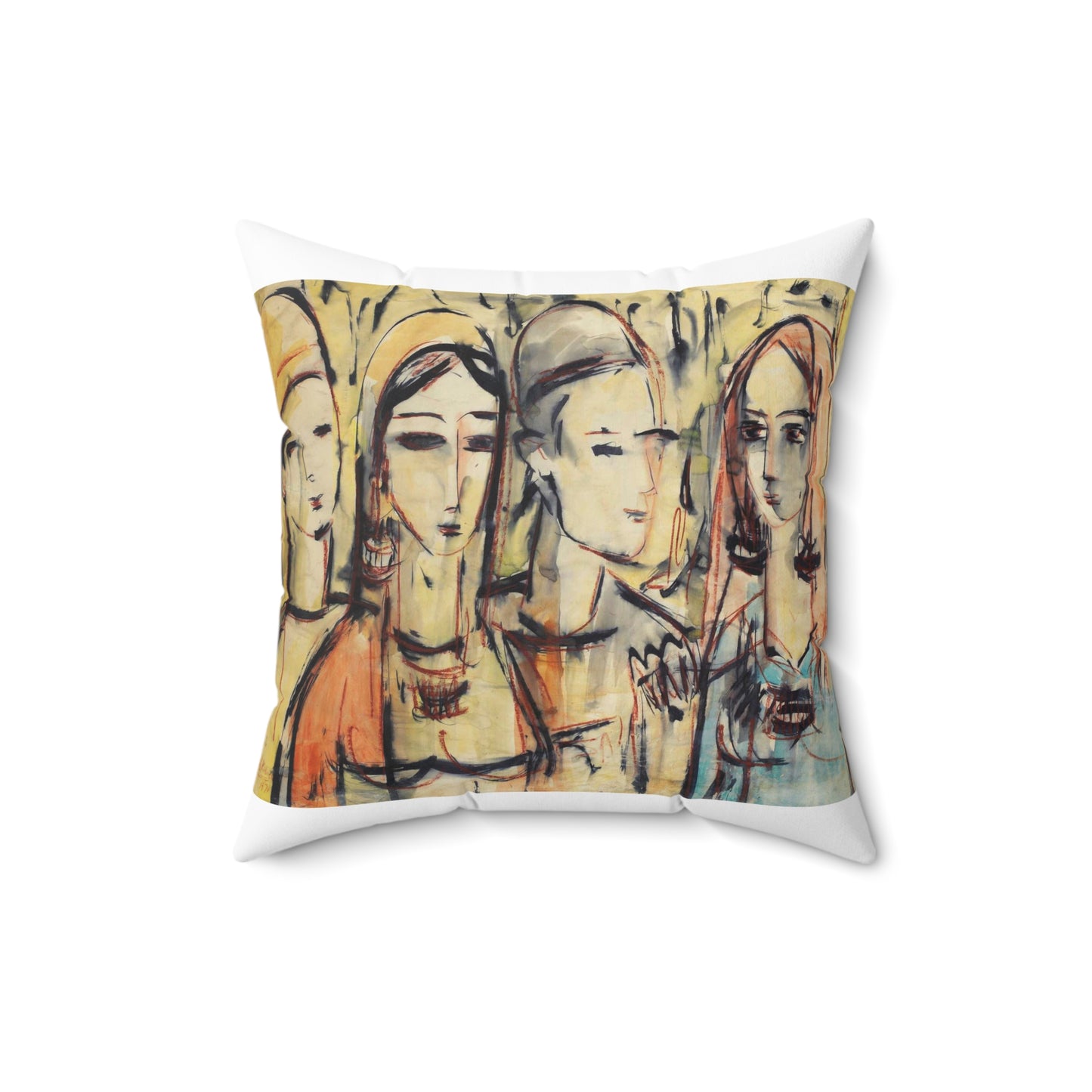 Sans titre - A painting of a group of women standing next to each other Decorative Accent Square Pillow