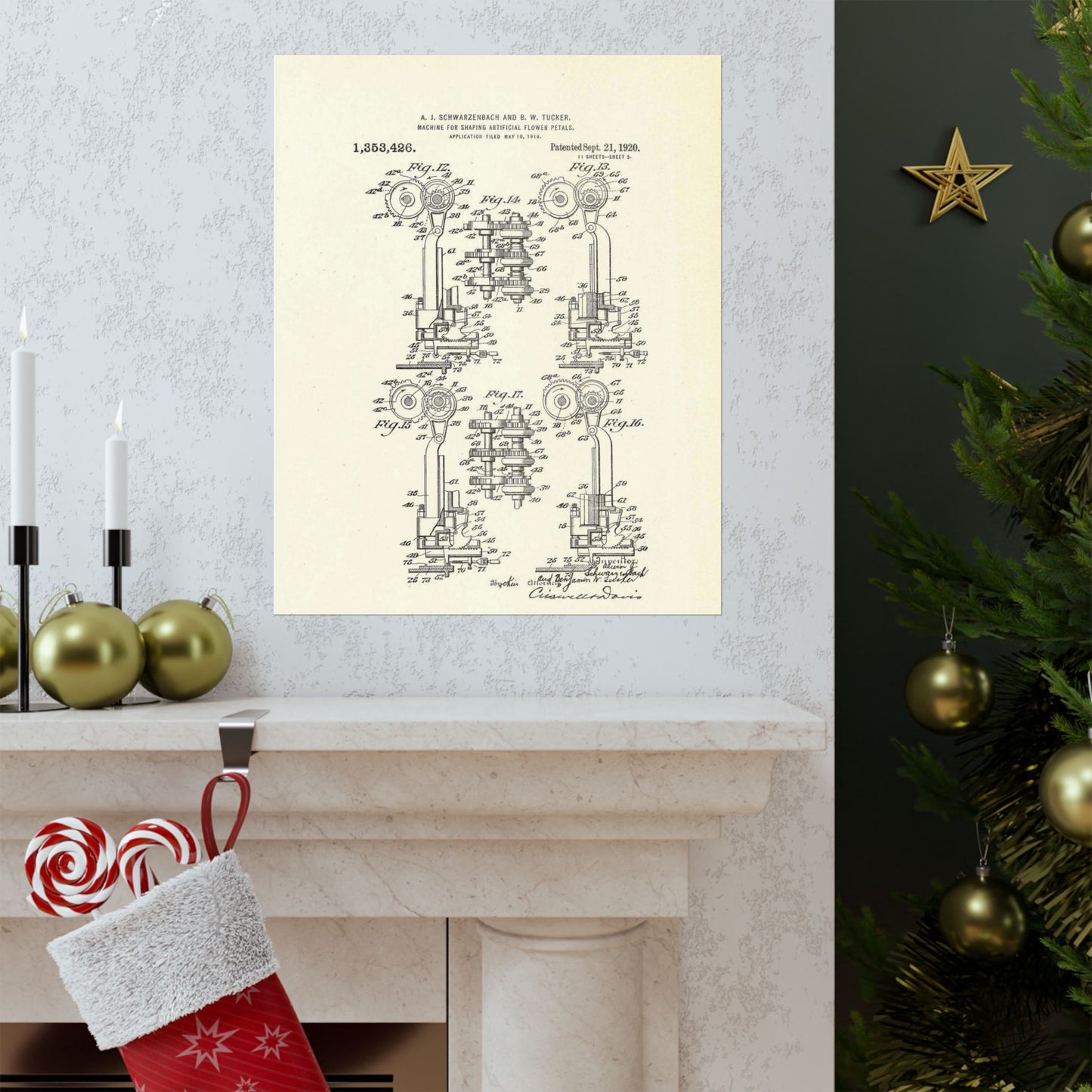 Patent Case File No. 1,353,426, Machine for Shaping Artificial-Flower Petals, Inventor(s)- Alwin J. Schwarzenbach and Benjamin W. Tucker. - DPLA - 73ca175439733b642c8783cdd58e8940 (page 42) High Quality Matte Wall Art Poster for Home, Office, Classroom
