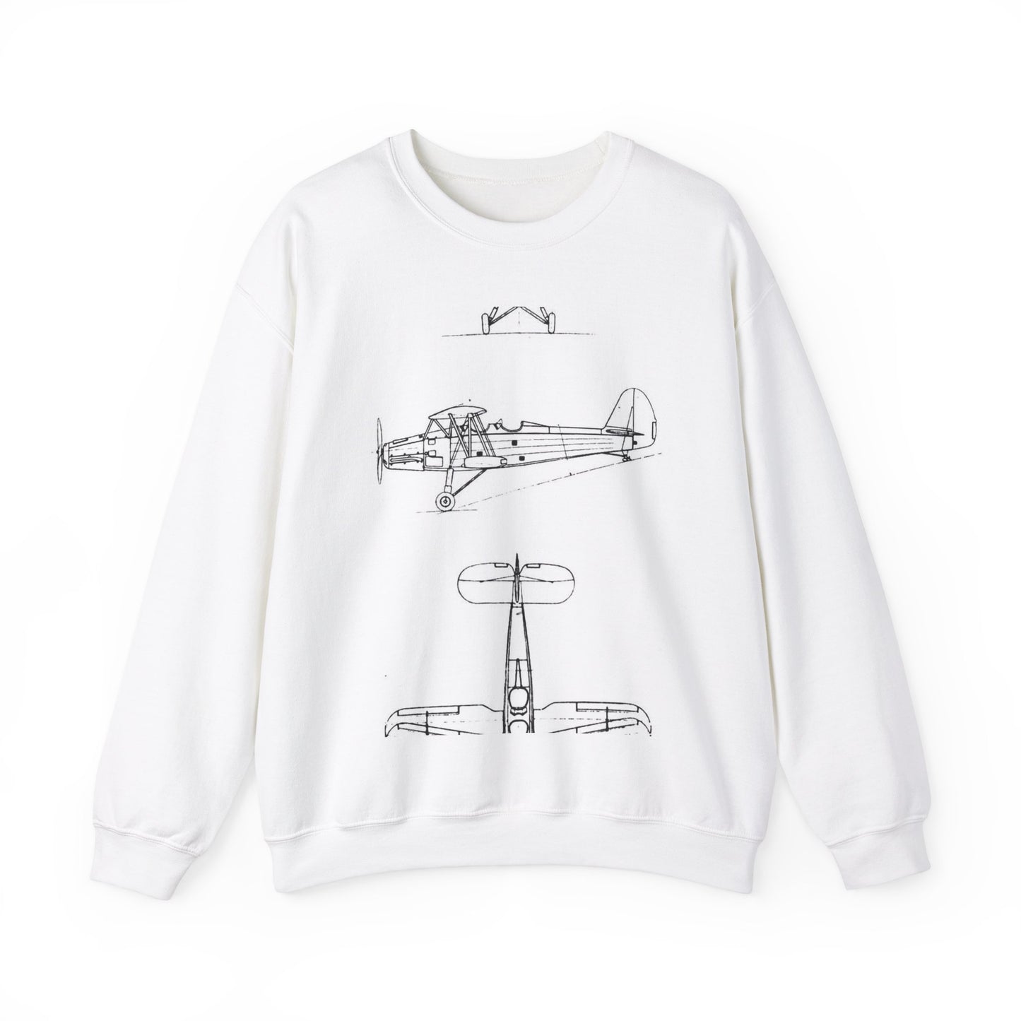 Patent drawing - Gotha Go.145 3-view L'Aerophile August 1937 Public domain  image White Heavy Blend Adult Crew Neck SweatShirt