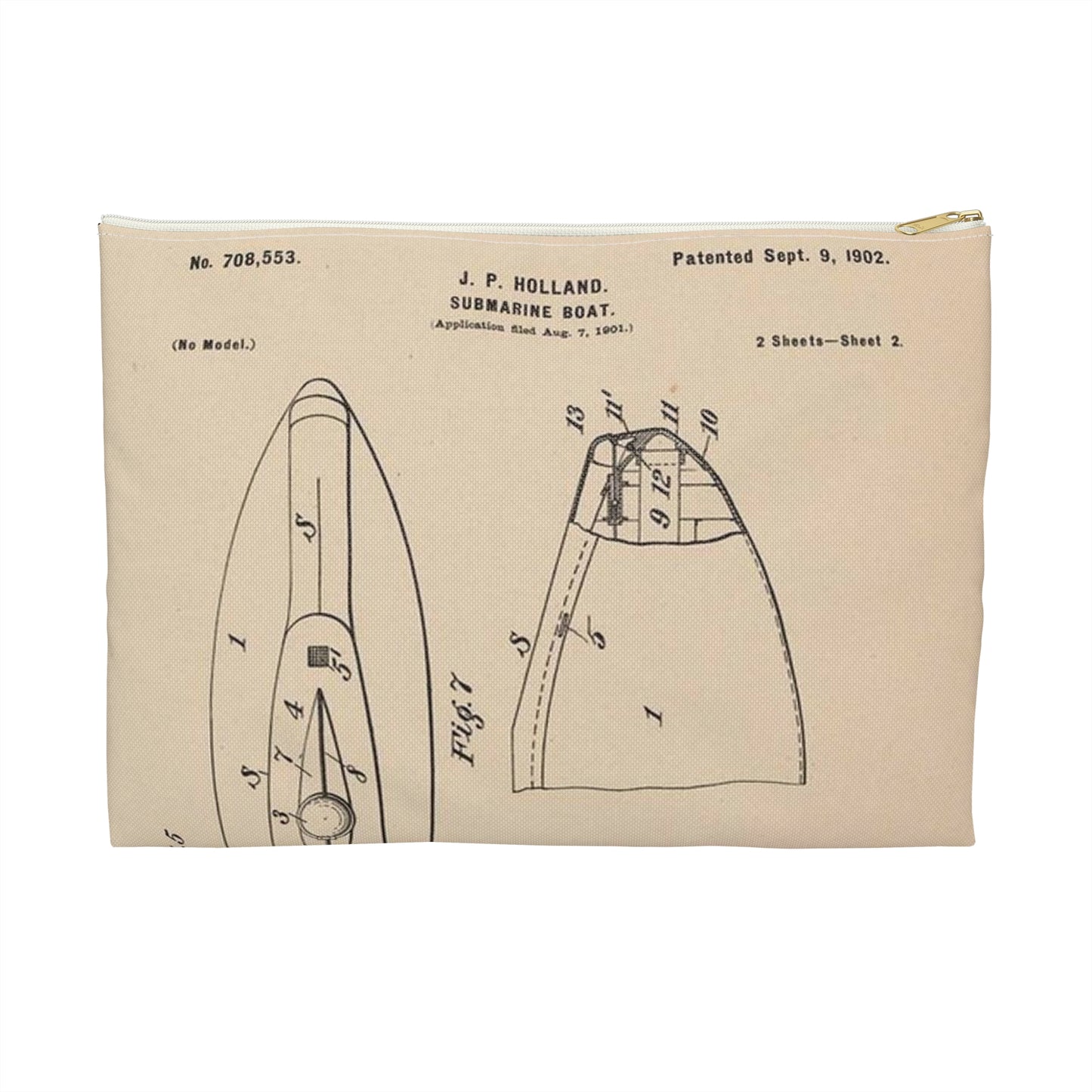 Patent drawing - Drawing for a Submarine Boat Public domain  image Large Organizer Pouch with Black Zipper