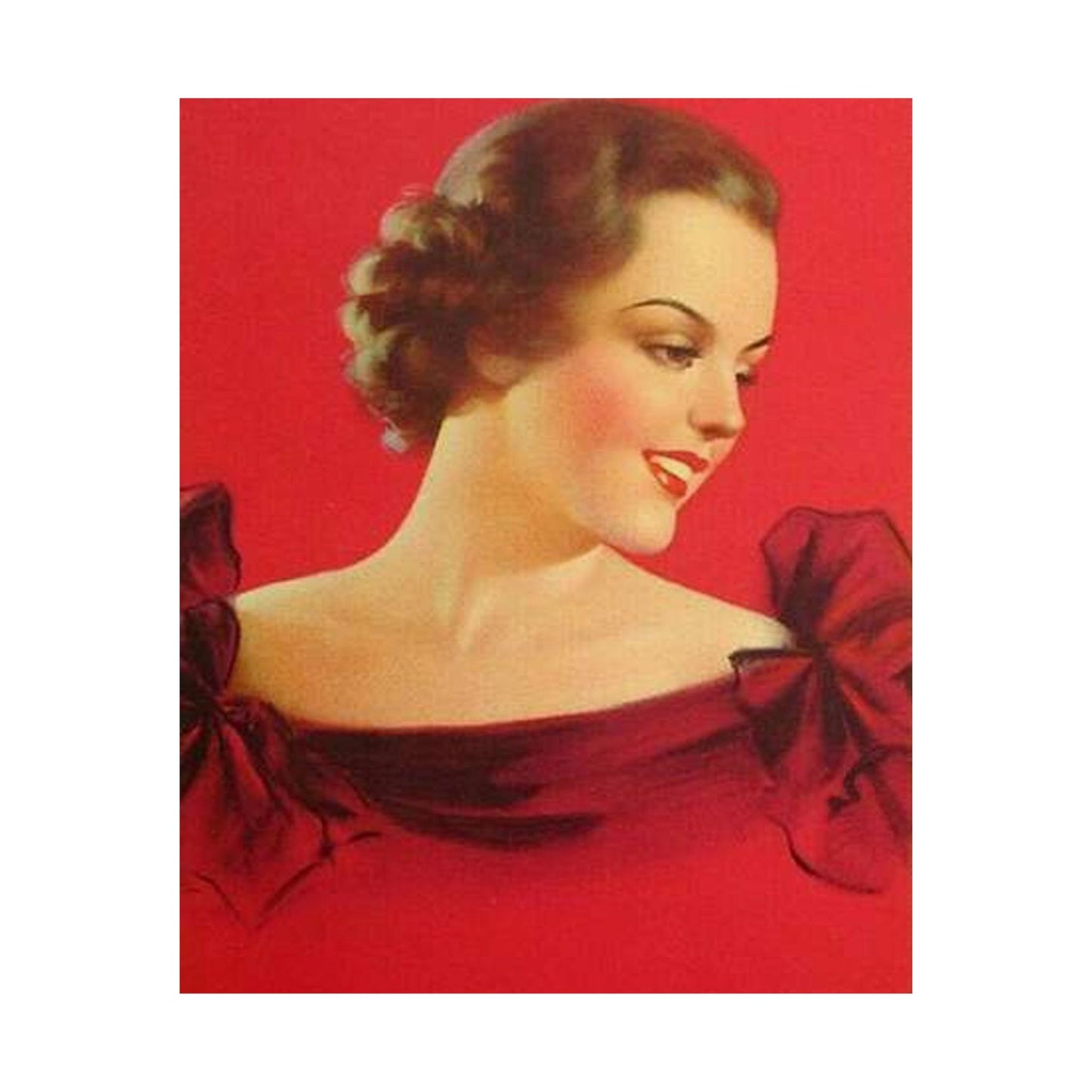 Brunette girl head, red background, painting by Edward Mason Eggleston High Quality Matte Wall Art Poster for Home, Office, Classroom