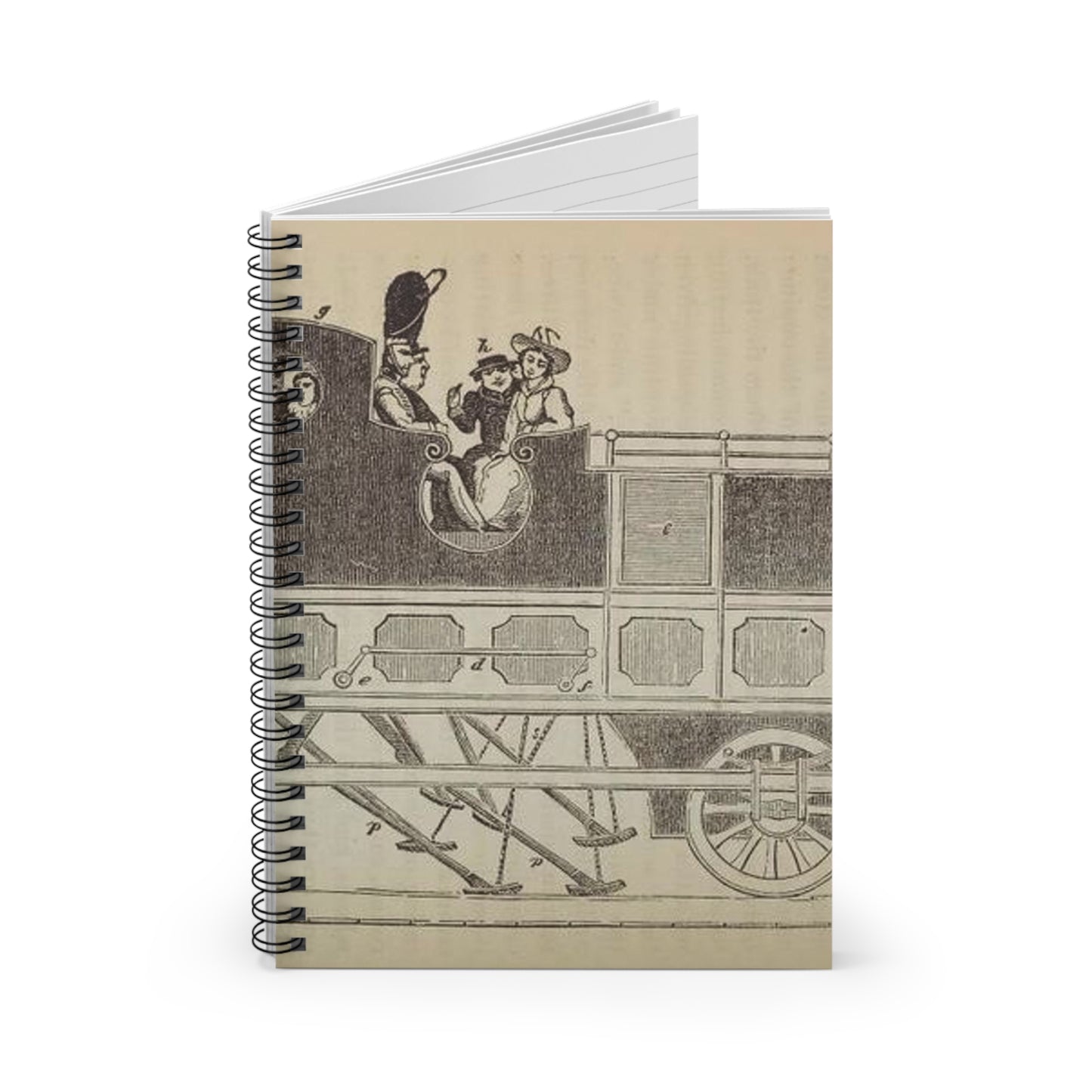 Patent Drawing of Engine - Patent steam coach, by the late Mr. David Gordon Public domain  image Spiral Bound Ruled Notebook with Printed Cover