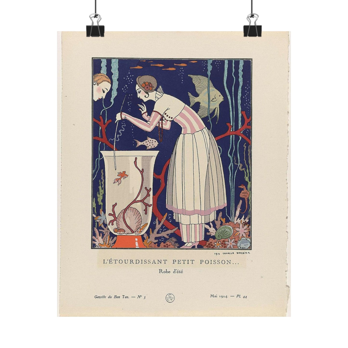 Gazette du Bon Ton, 1914 - No. 5, Pl. 44: L'étourdissant petit poisson (...) / Robe d'été High Quality Matte Wall Art Poster for Home, Office, Classroom