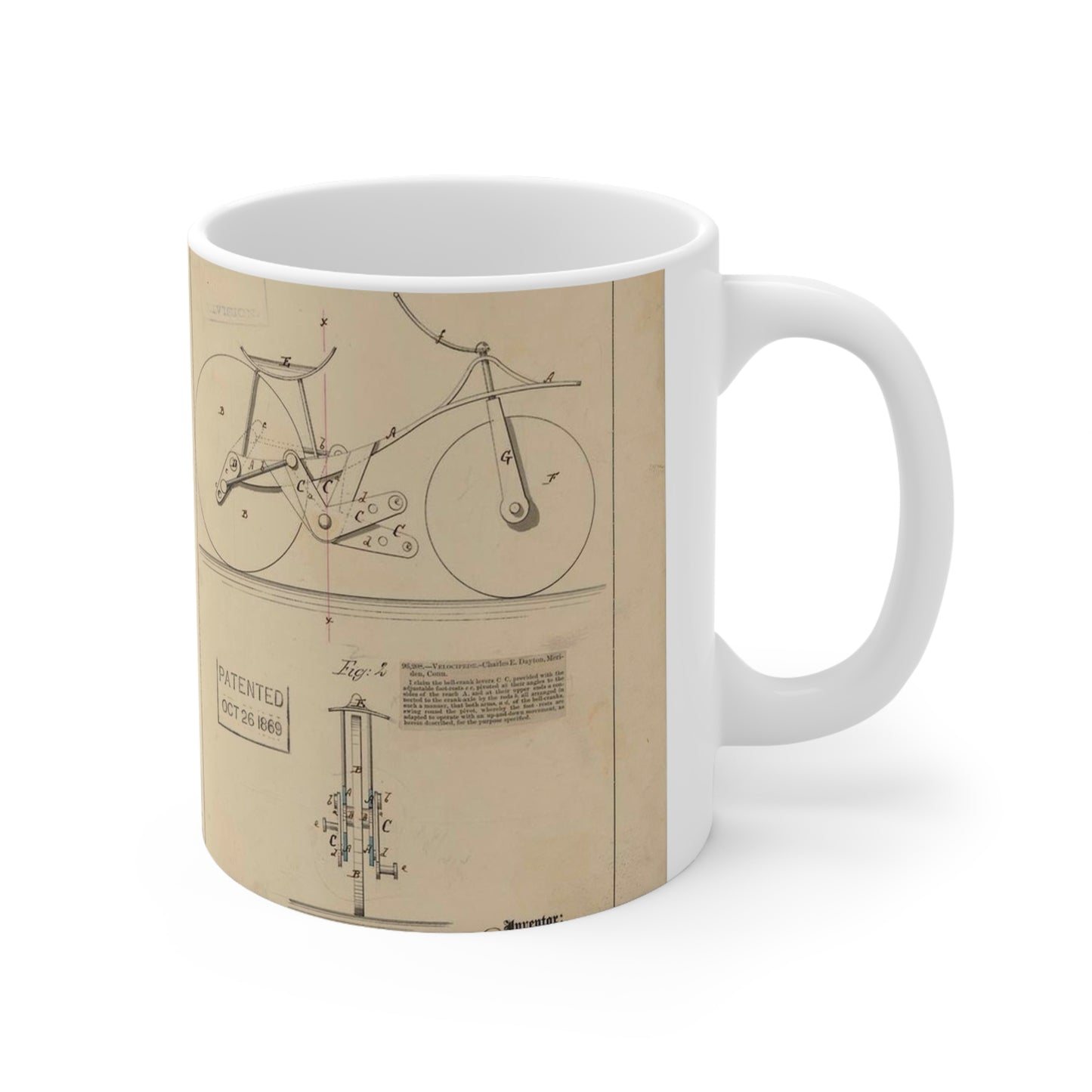 Patent drawing - Drawing of Velocipede Public domain  image Beautiful Novelty Ceramic Coffee Mug 11oz